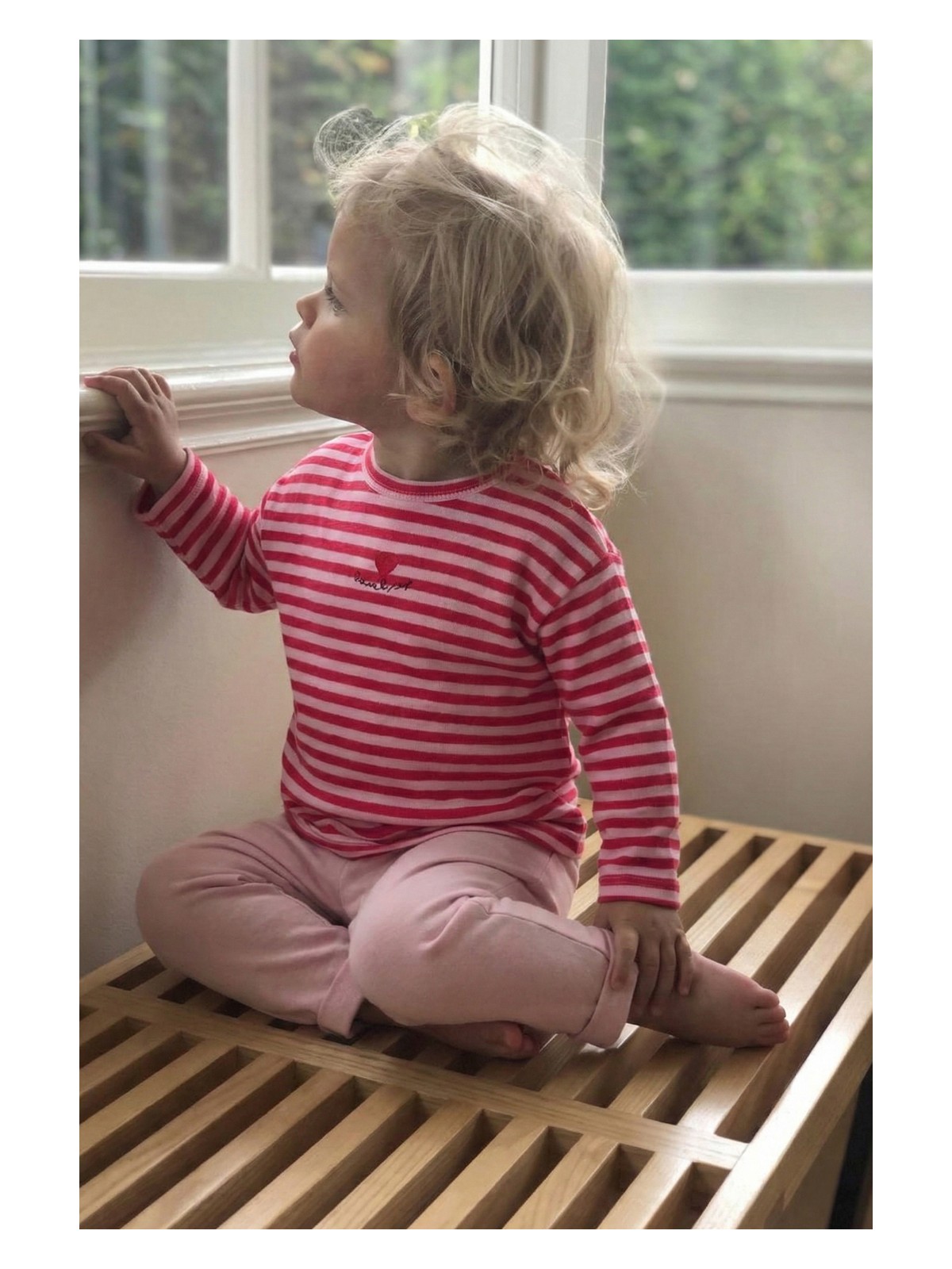 Cigit Çizgili Triko Kız Bebek Takım 0-3 Yaş Pudra Şeftali Çizgili - Görsel 4