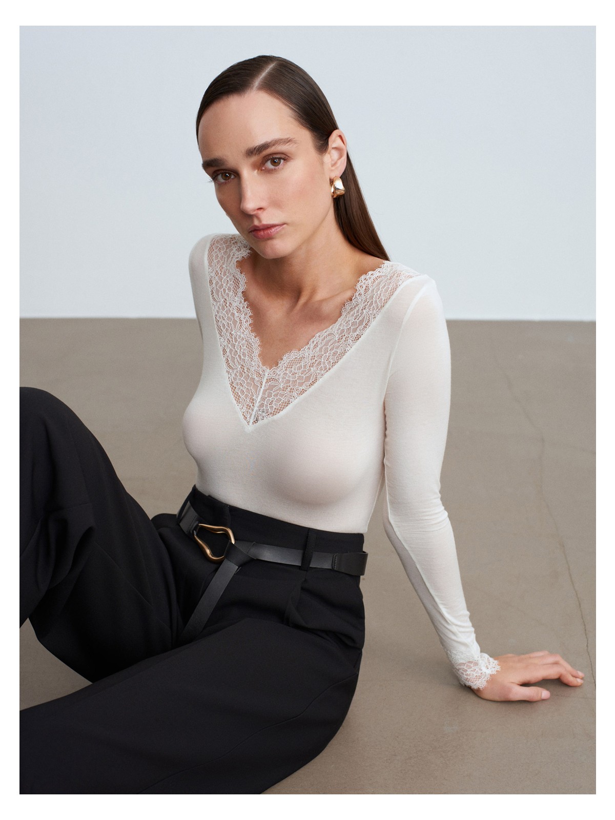 Dilvin 32311 Dantelli Kaşmir Bluz-Taş - Görsel 5