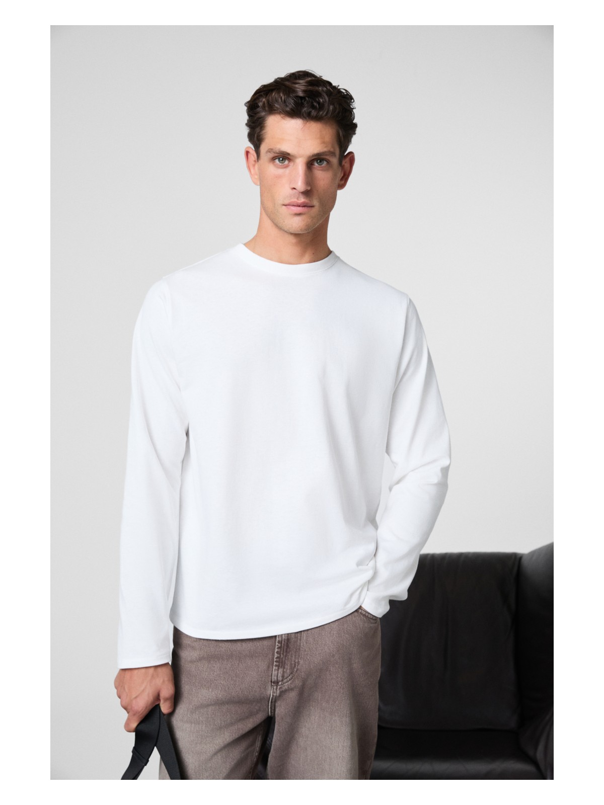 Grimelange Gravs Erkek %100 Pamuklu Yumuşak Kumaşlı Yuvarlak Yakalı Uzun Kollu Siyah T-Shirt - Görsel 5