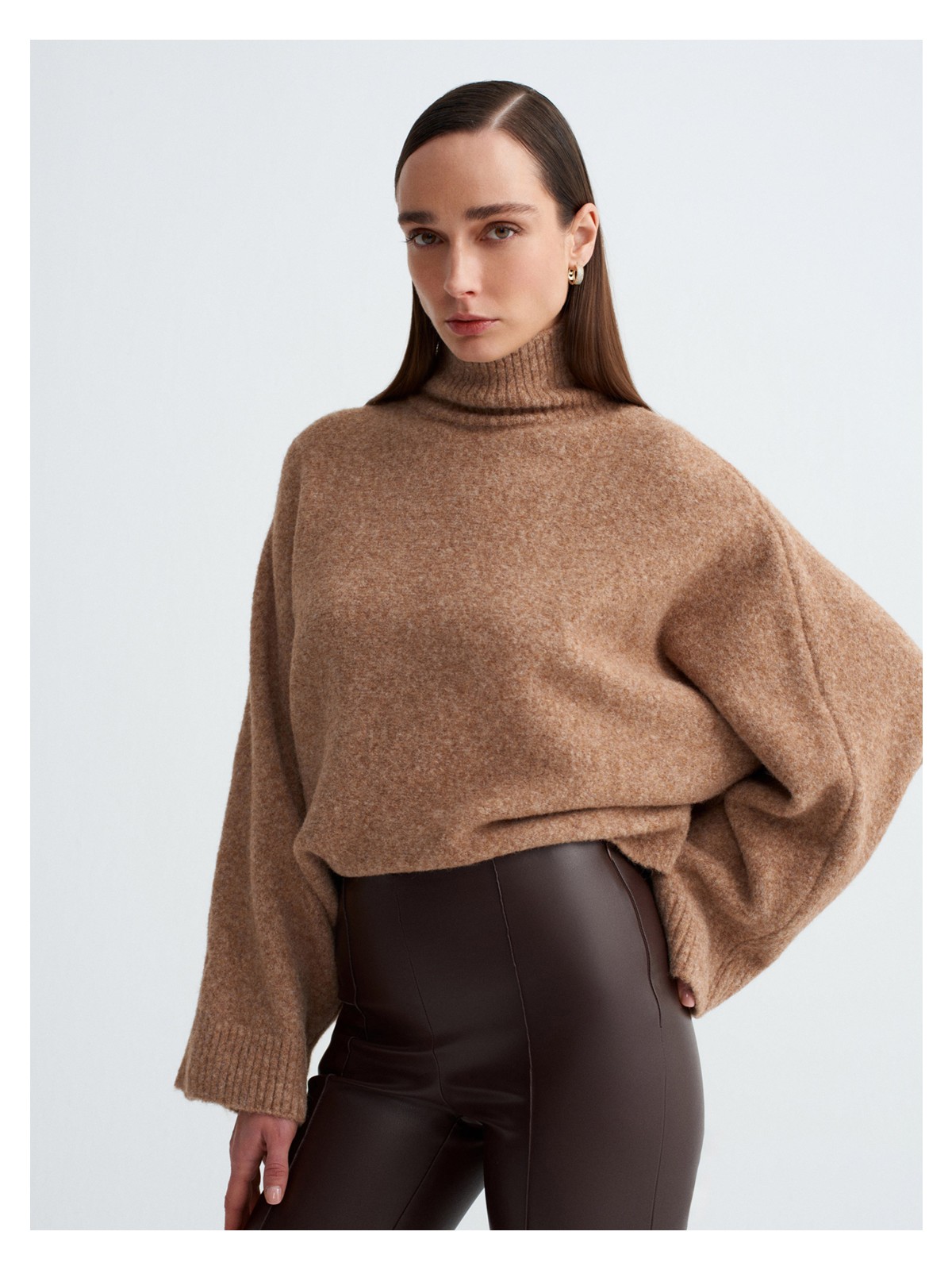 Dilvin 10817 Yün Karışımlı Yarasa Kol Kazak-Pembe - Görsel 5