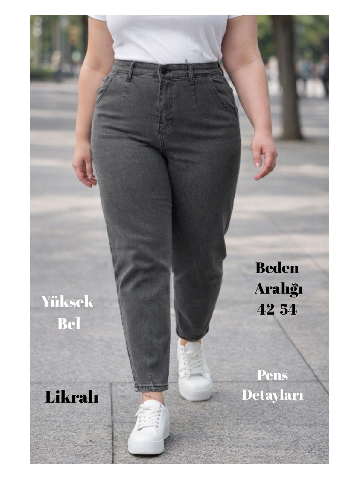 Cedy Denim Cedy Denım Kadın Büyük Beden Pileli Mom Jean Pantolon C600 - Görsel 5