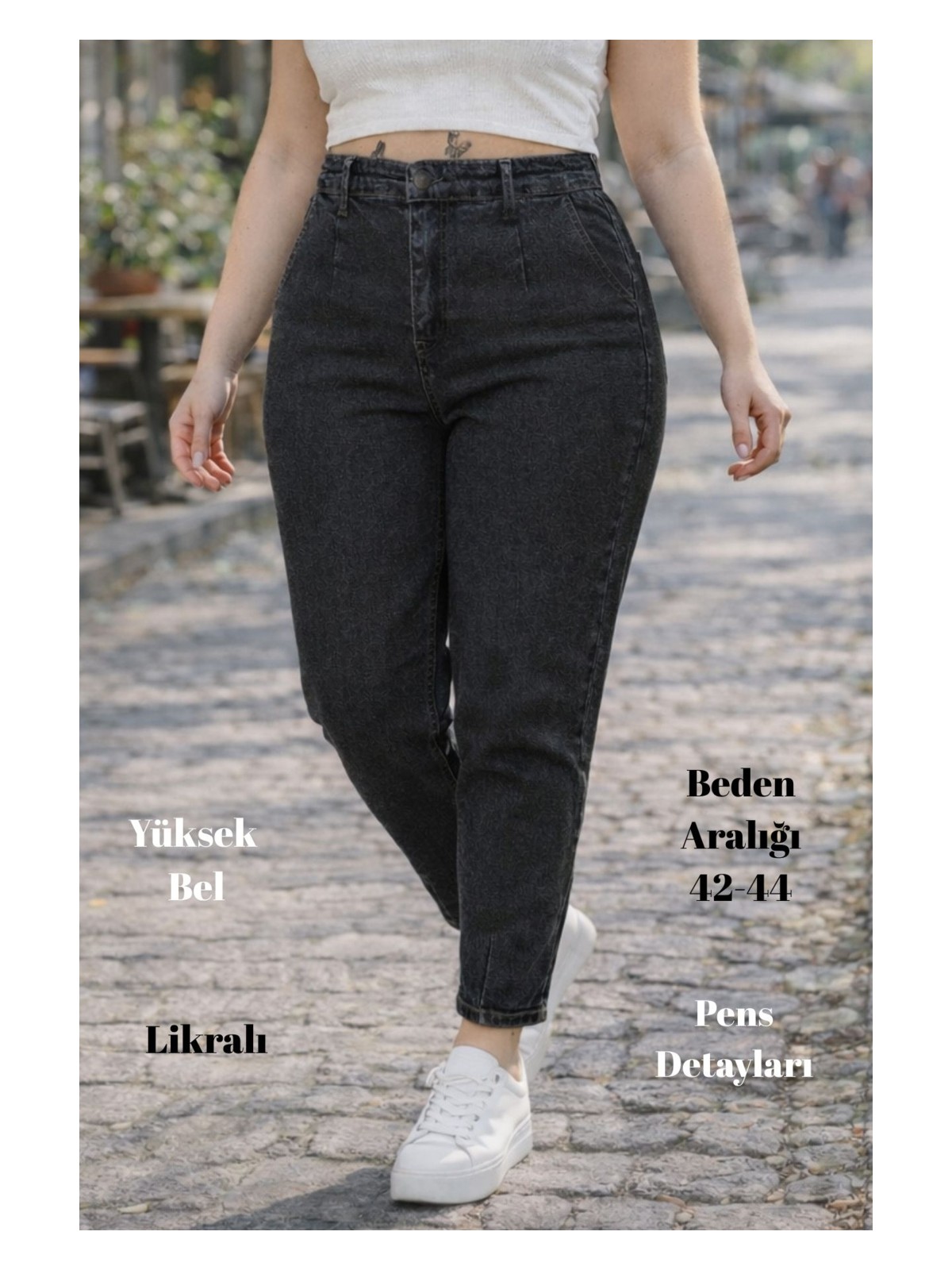 Cedy Denim Cedy Denım Kadın Büyük Beden Pileli Mom Jean Pantolon C600 - Görsel 4