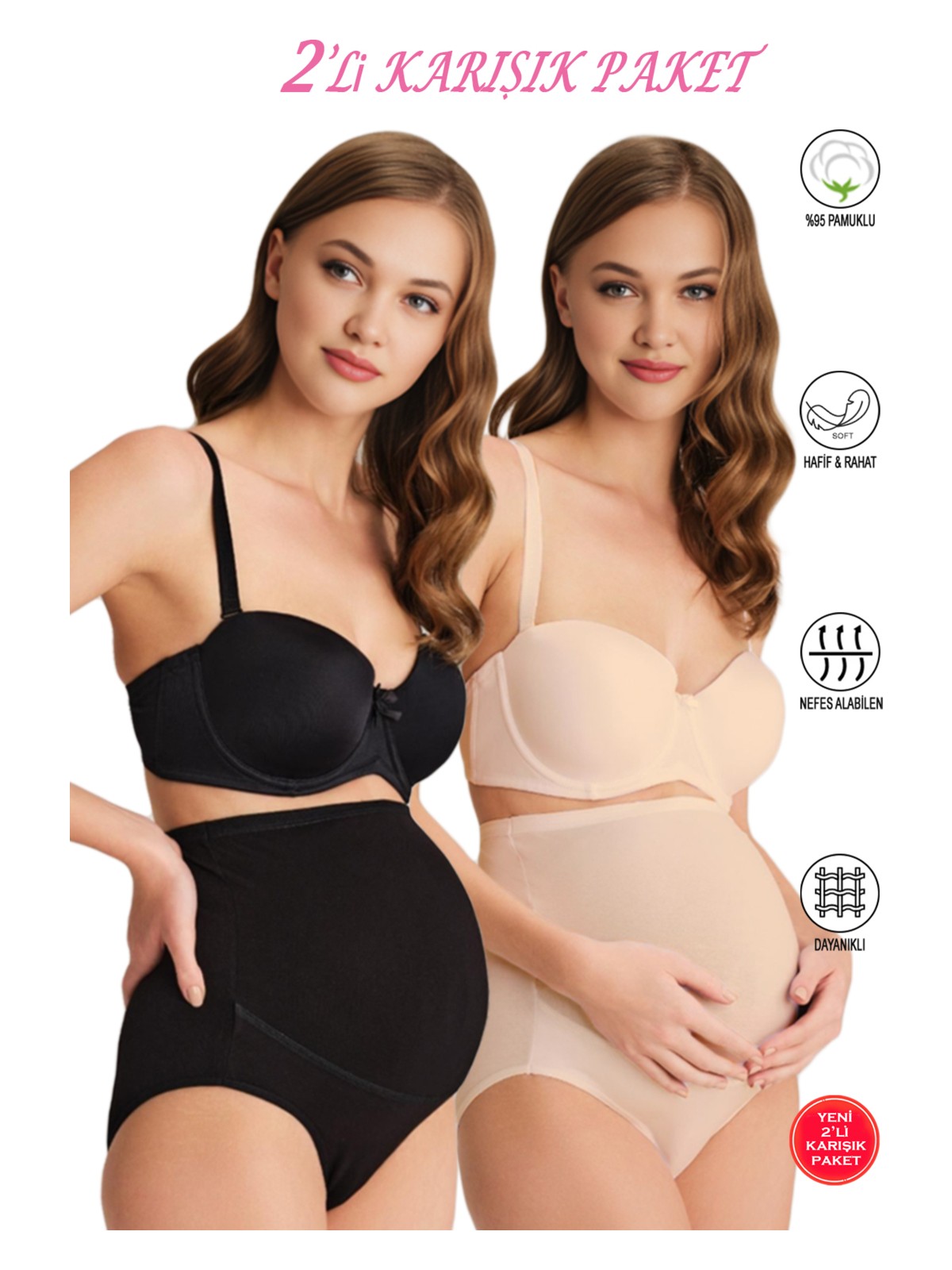 Özkan Underwear Özkan 23582 2'li Paket Kadın Beyaz Ten Karışık Paket Pamuklu Likralı Süprem Hamile Lohusa Yüksek Bel Bato Külot - Görsel 6