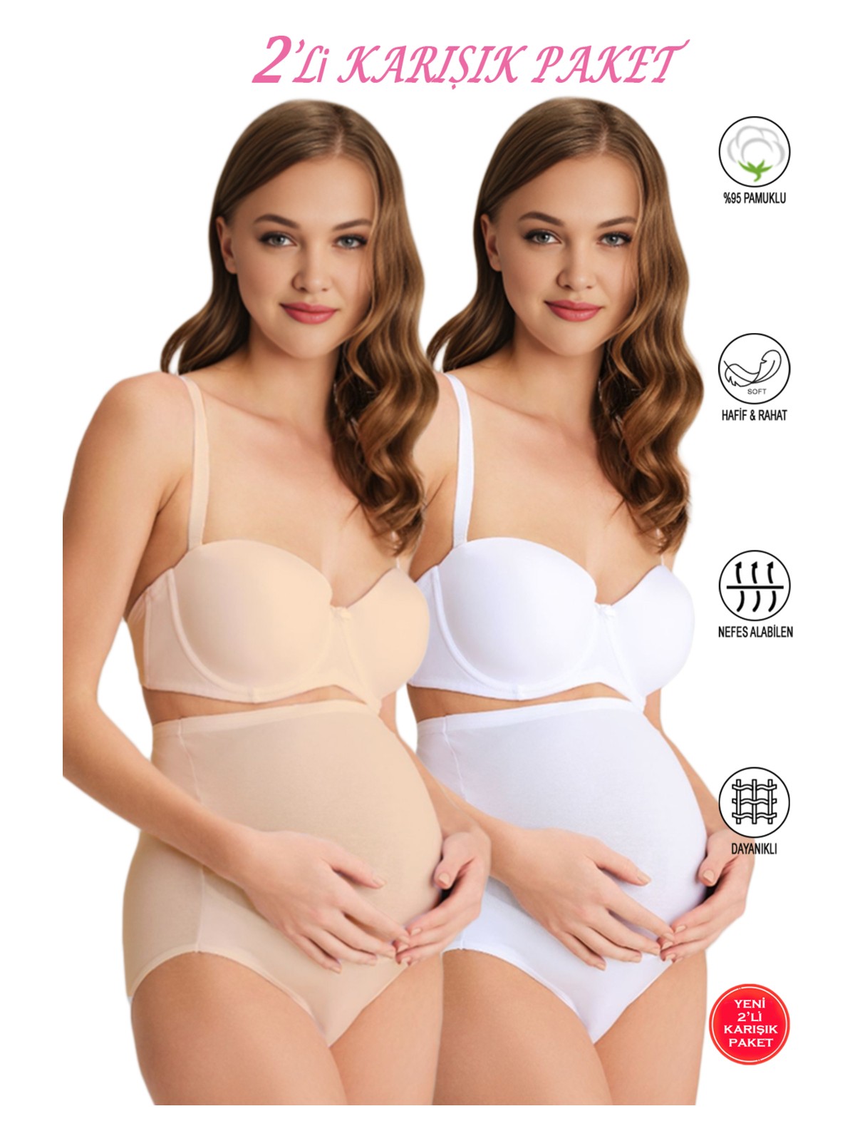 Özkan Underwear Özkan 23582 2'li Paket Kadın Beyaz Ten Karışık Paket Pamuklu Likralı Süprem Hamile Lohusa Yüksek Bel Bato Külot