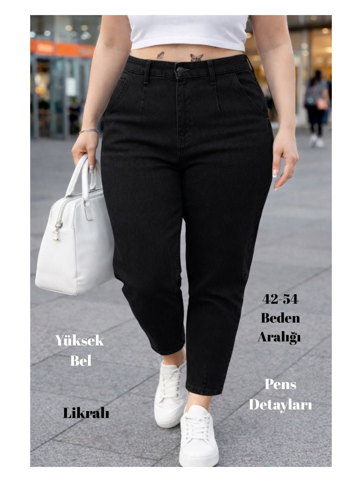 Cedy Denim Cedy Denım Kadın Büyük Beden Pileli Mom Jean Pantolon C600 - Görsel 9