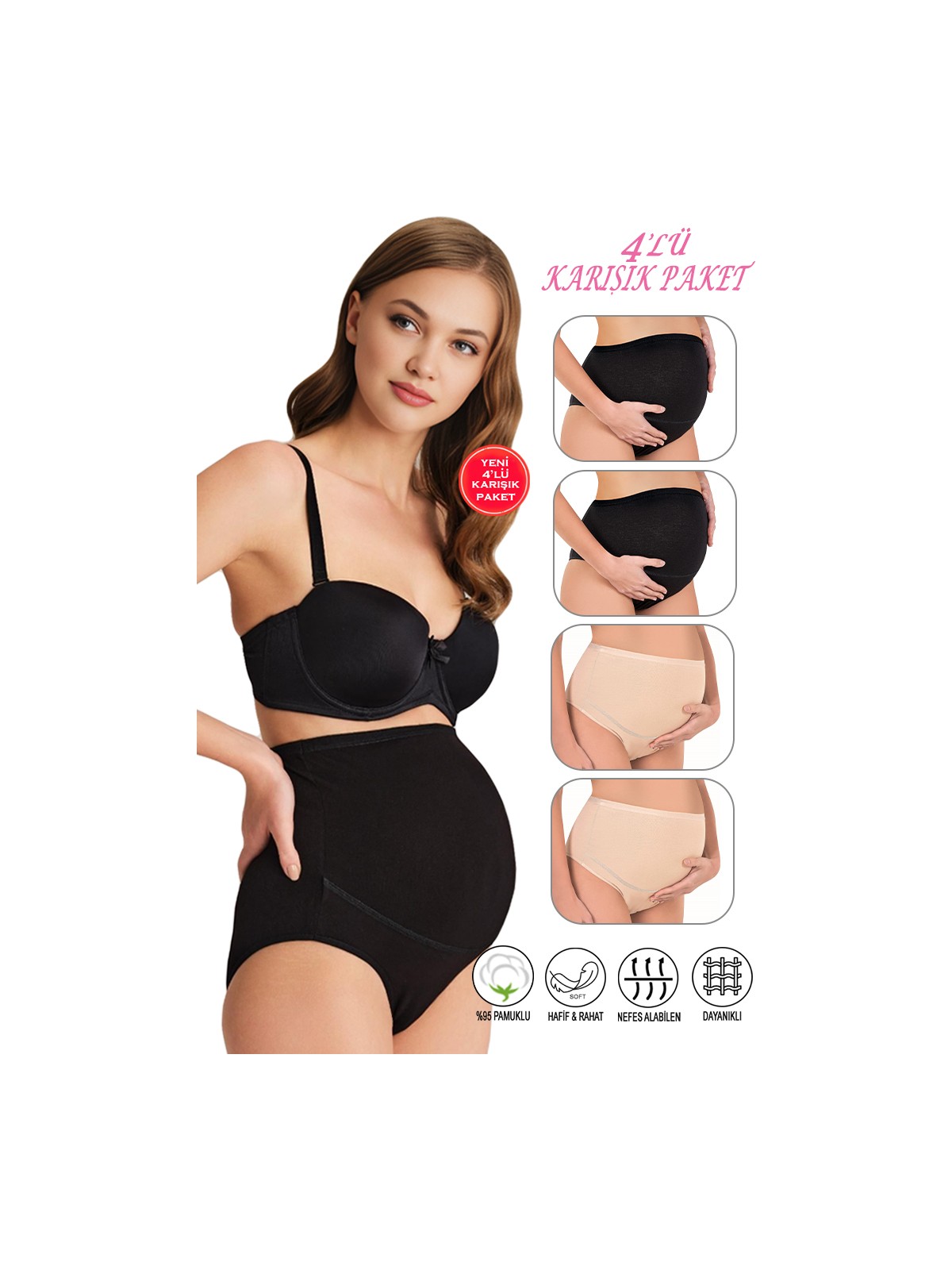 Özkan Underwear Özkan 23582 2'li Paket Kadın Beyaz Ten Karışık Paket Pamuklu Likralı Süprem Hamile Lohusa Yüksek Bel Bato Külot - Görsel 8