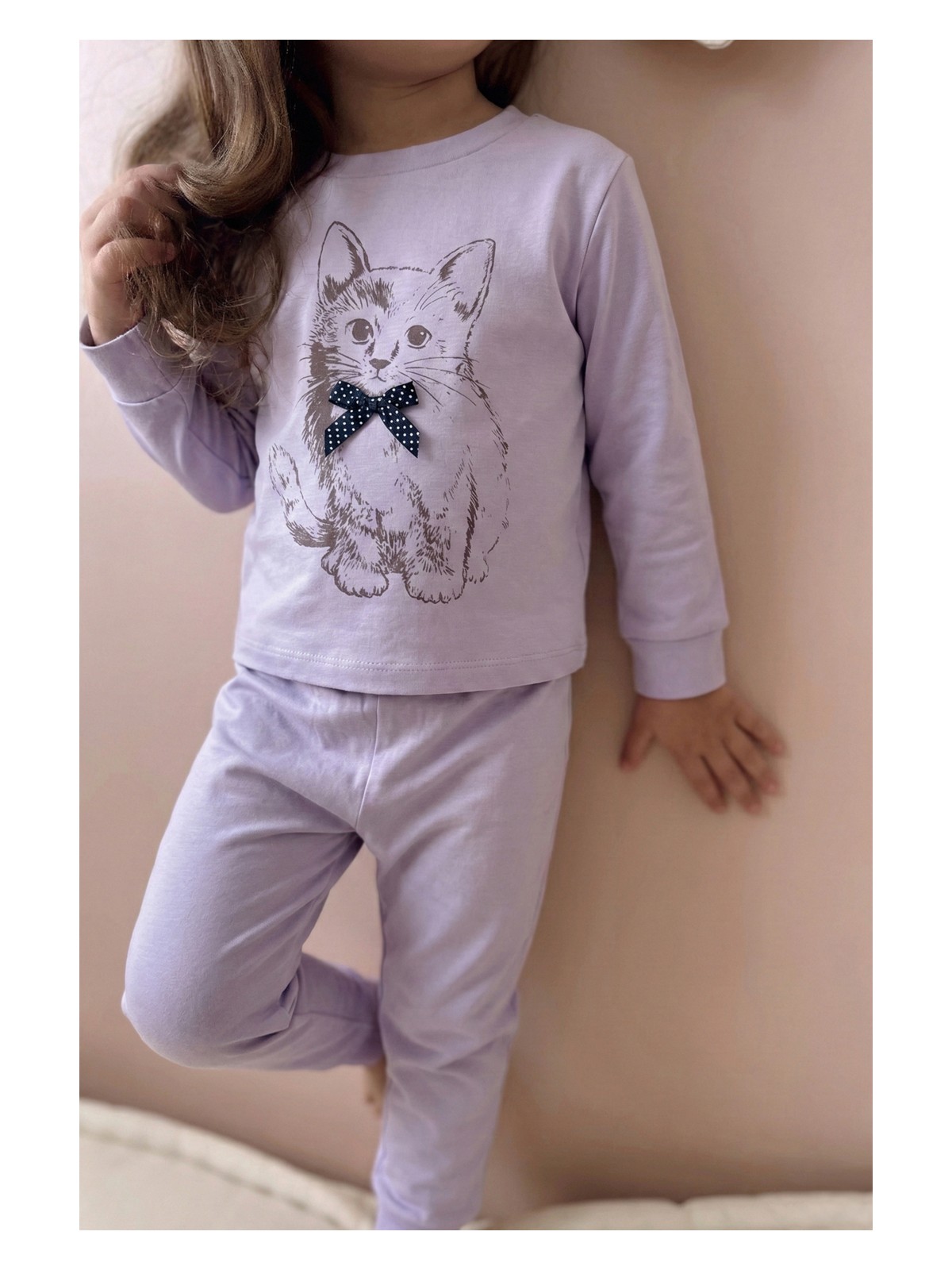 Cigit Kedi Baskılı Pijama Takım 2-8 Yaş Pembe - Görsel 3