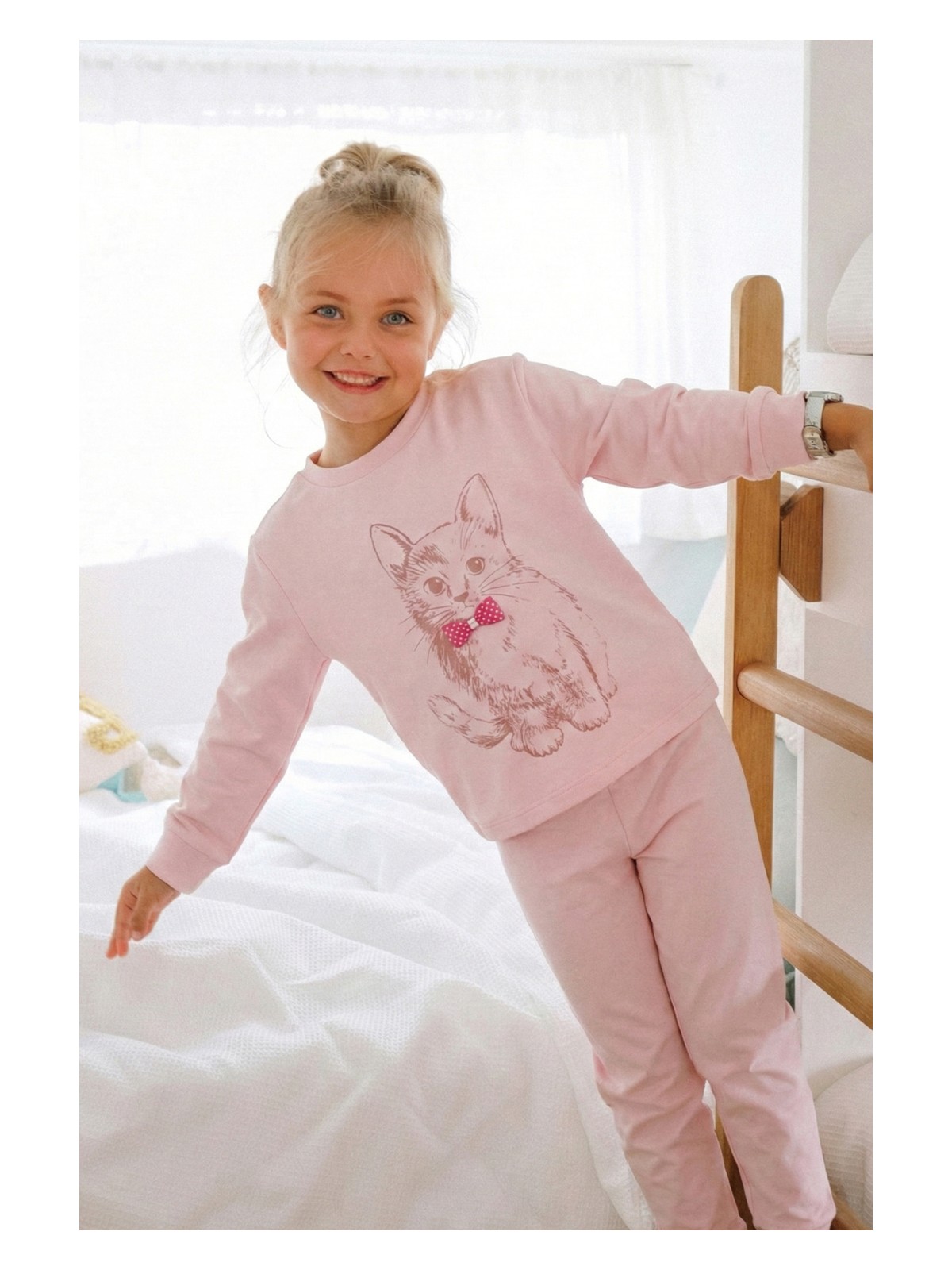 Cigit Kedi Baskılı Pijama Takım 2-8 Yaş Pembe - Görsel 5