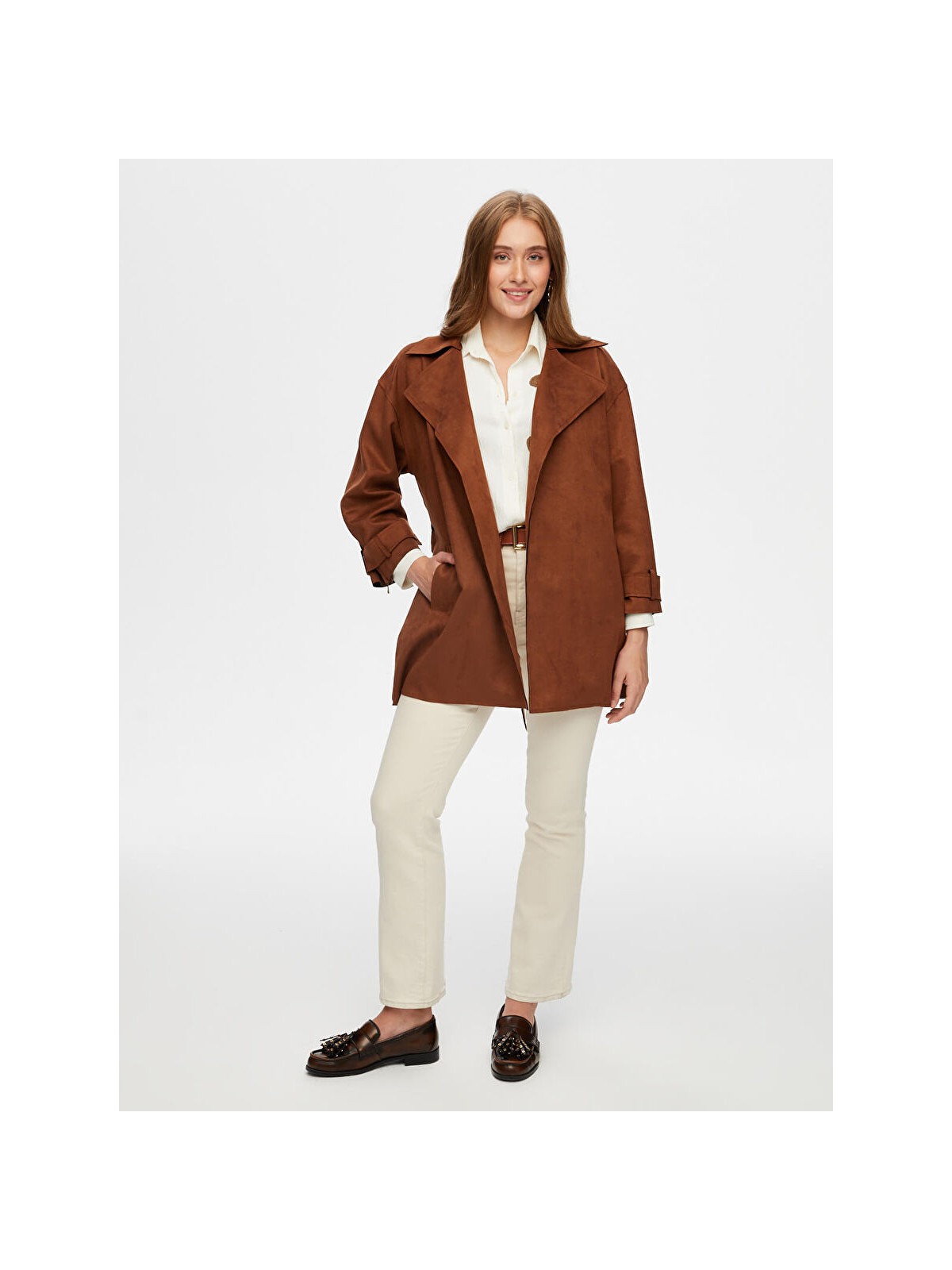 Faik Sönmez Süet Trençkot W26TNC005 - Görsel 3