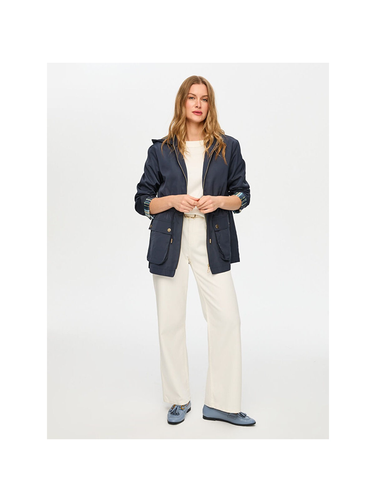 Faik Sönmez Çizgili Astarlı Kapüşonlu Trençkot S26TNC005