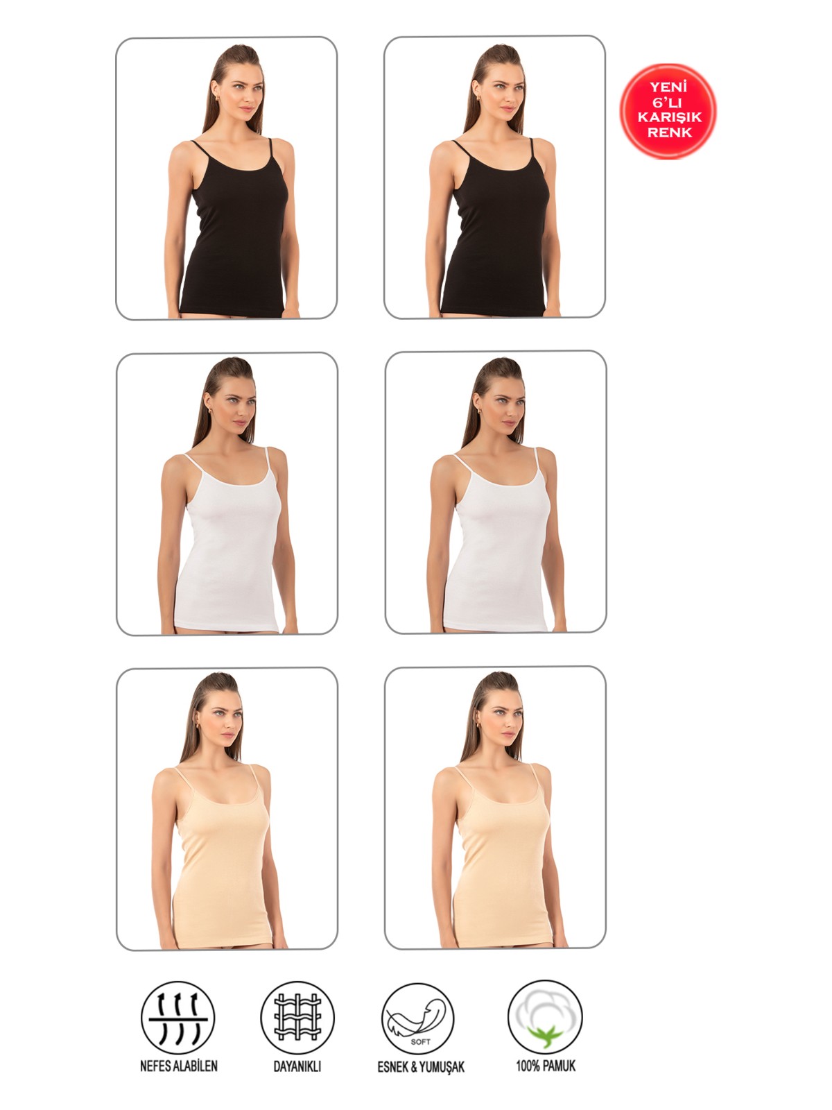 Özkan Underwear Özkan 0107 Kadın %100 Pamuklu Ribana Esnek Rahat İp Askılı Örme Atlet - Görsel 6