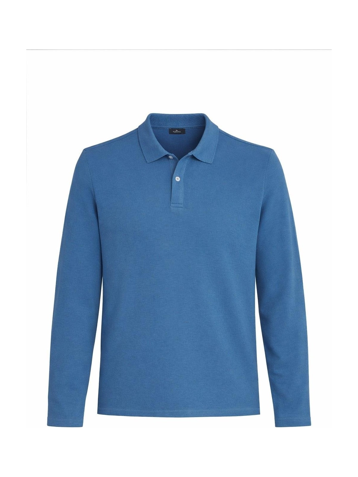 Tudors Erkek Standart Fit Rahat Kesim Pamuklu Yumuşak Dokulu Düz Pike Uzun Kollu Indigo Polo Yaka Tişört