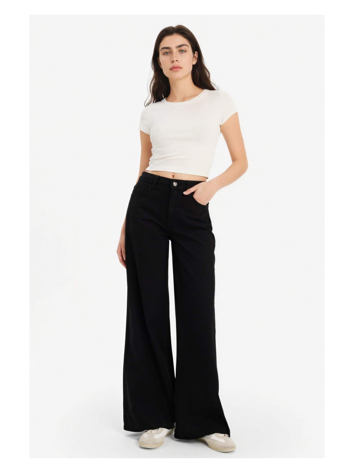 DeFacto %100 Pamuk Wide Leg Normal Bel Gabardin Pantolon E4381AX26SP - Görsel 3