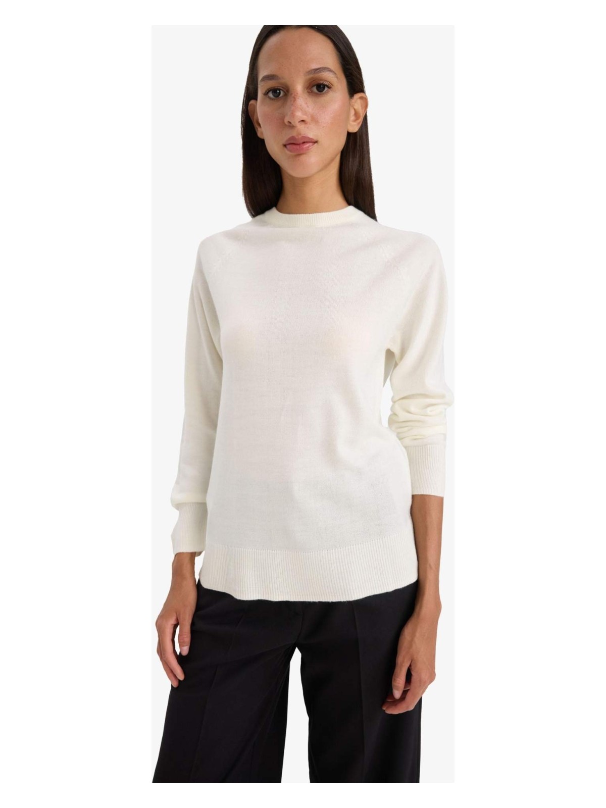 DeFacto Relax Fit Bisiklet Yaka Basic Düz Triko Kazak I6913AZ25WN - Görsel 4