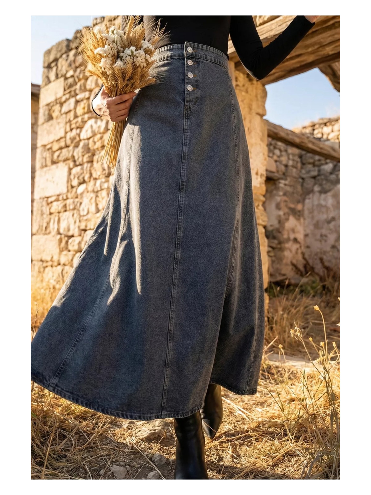 Julude Tesettür Jean Kot Etek P-00020361 - Görsel 3