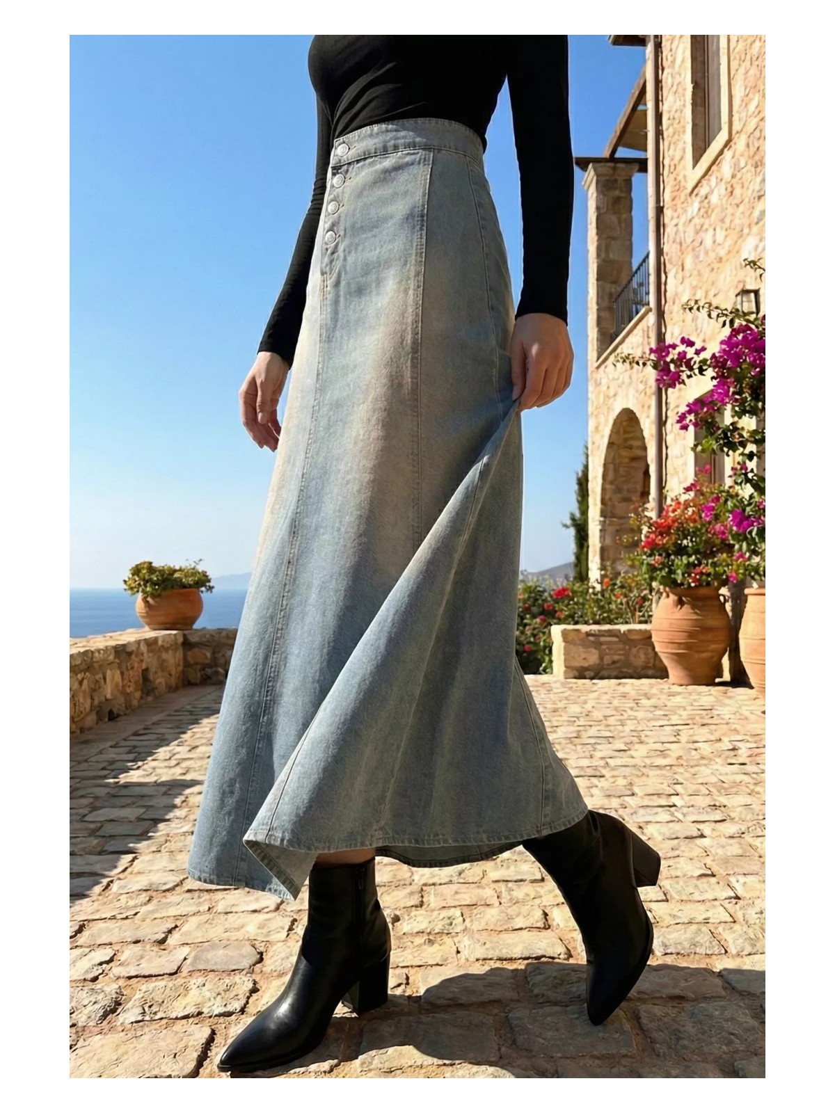 Julude Tesettür Jean Kot Etek P-00020361 - Görsel 5