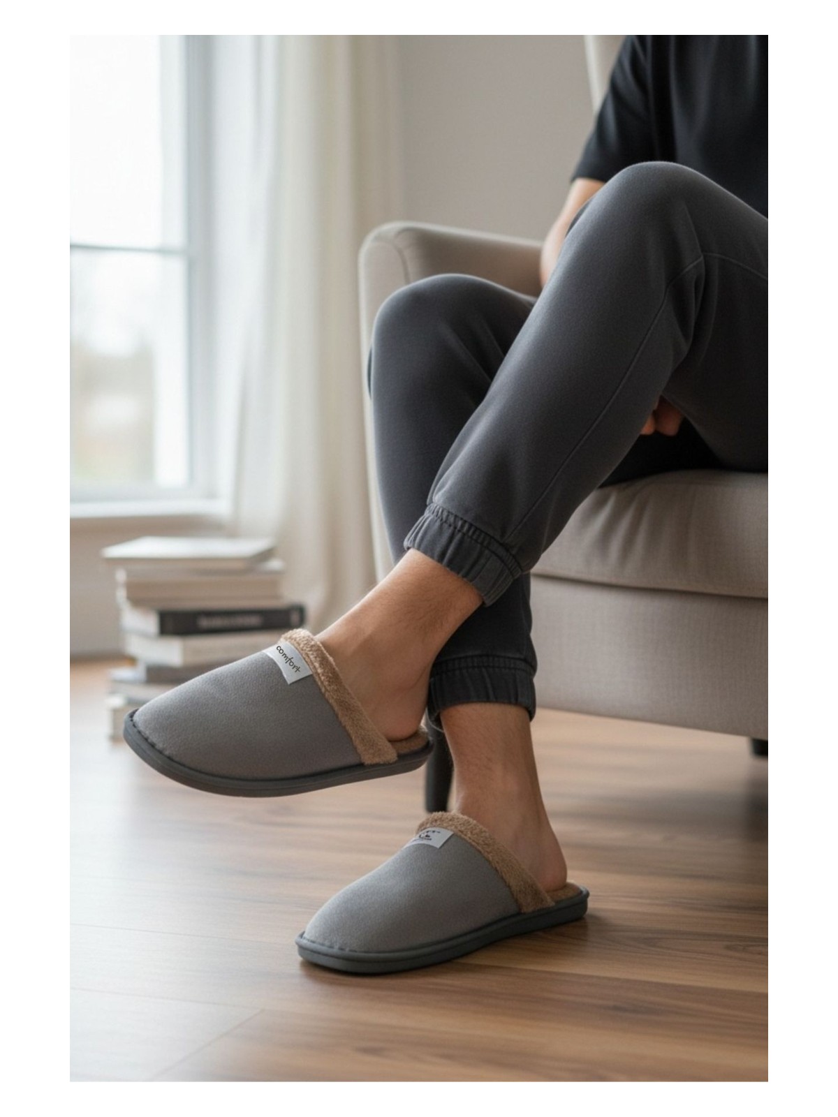 Moda Fırsat Erkek Siyah Günlük Terlik Peluş Yıkanabilir Ev Terliği Misafir Çeyiz Damat Terliği - Görsel 5