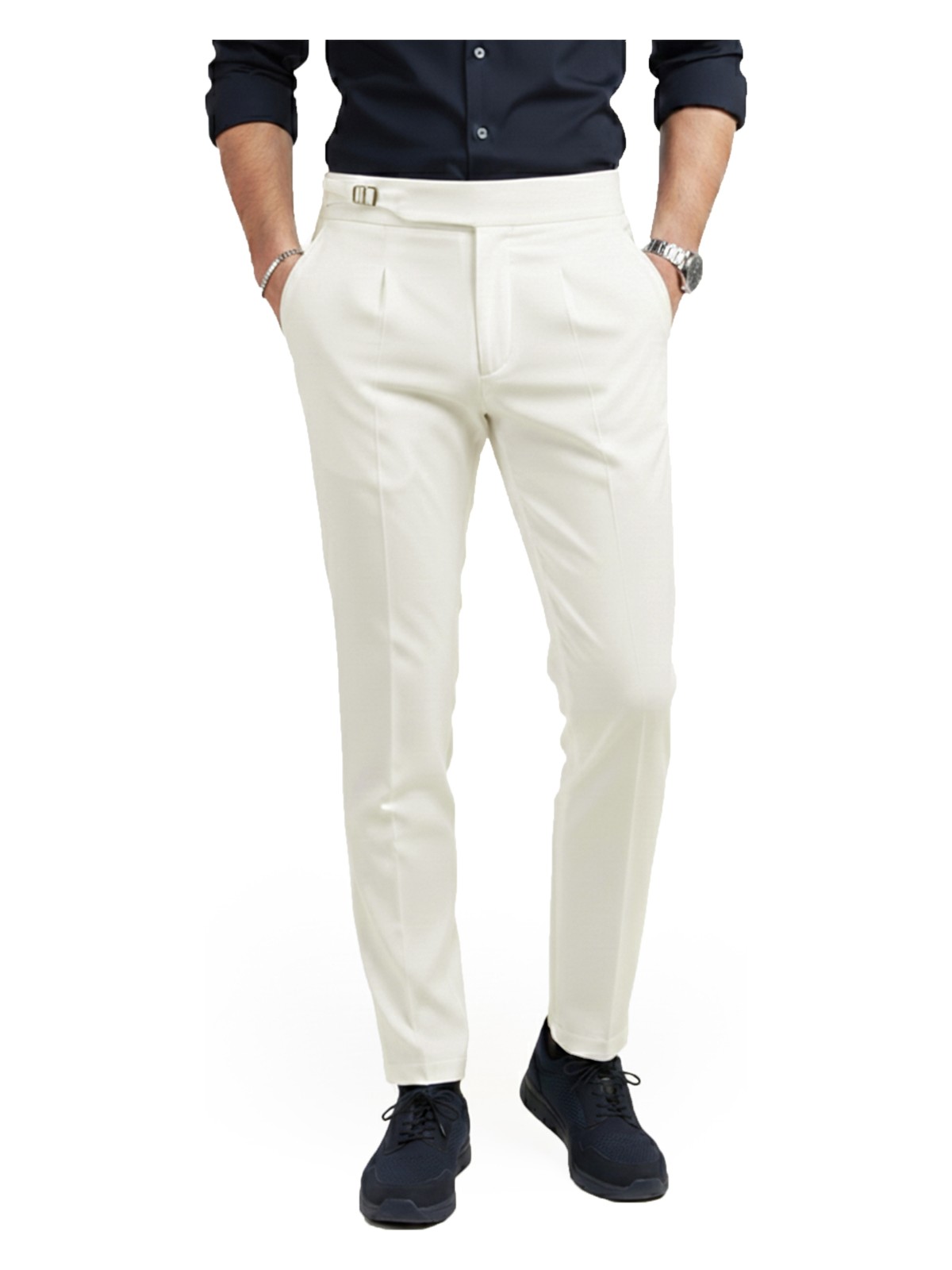 Deepsea Erkek Taş Likralı Italyan Kesim Pileli Kemer Tokalı Şık Kumaş Pantolon 2601020 - Görsel 9