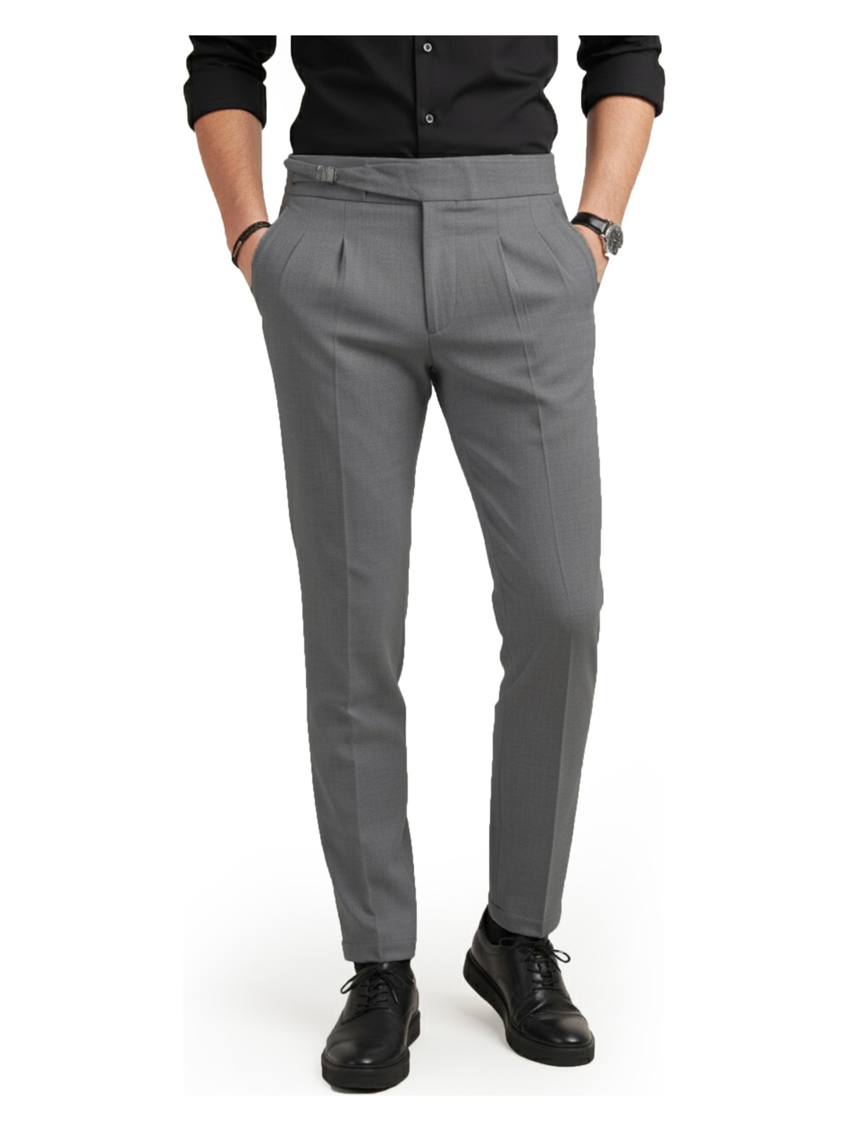 Deepsea Erkek Taş Likralı Italyan Kesim Pileli Kemer Tokalı Şık Kumaş Pantolon 2601020 - Görsel 8