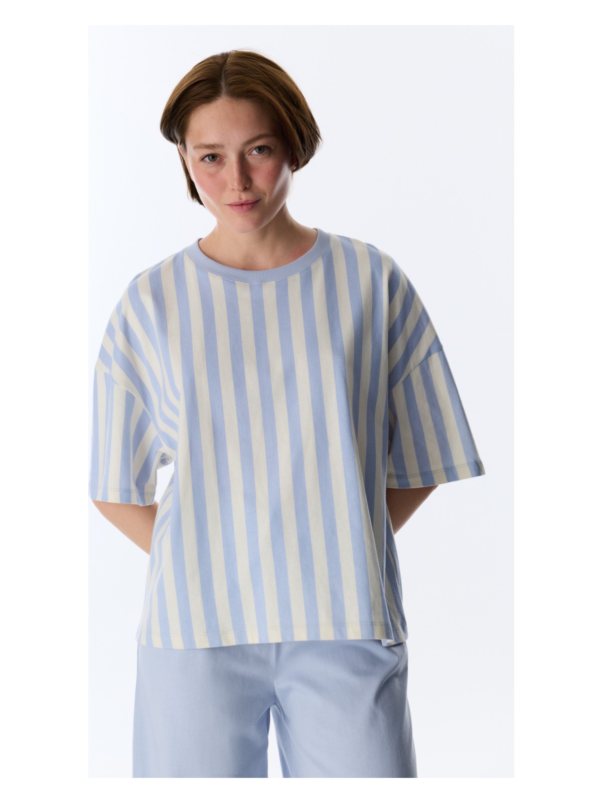 Penti Mavi Cozy Club Çizgili Tişört Pijama Üstü