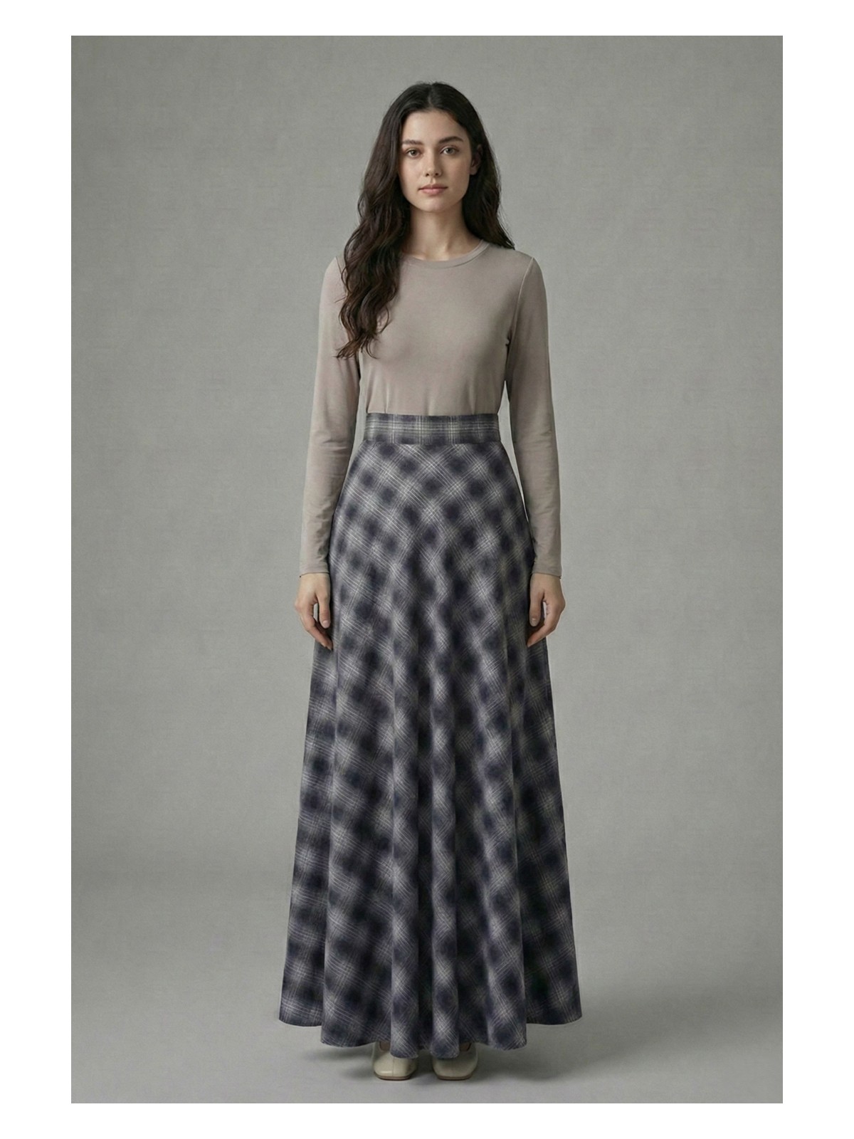 Şiir Manua Kadın Ekose Desen Volanlı Kloş Evaze Etek & Tesettür Etek - Siyah