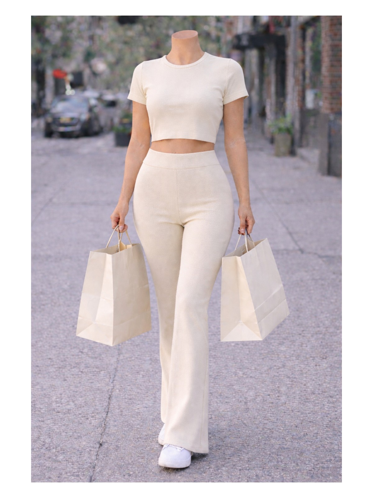 Belpa Kadın Ispanyol Paça Fitilli Yüksek Bel Toparlayıcı Tayt Curve Büyük Beden - Görsel 6