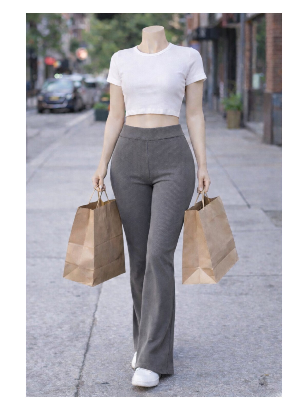 Belpa Kadın Ispanyol Paça Fitilli Yüksek Bel Toparlayıcı Tayt Curve Büyük Beden - Görsel 8