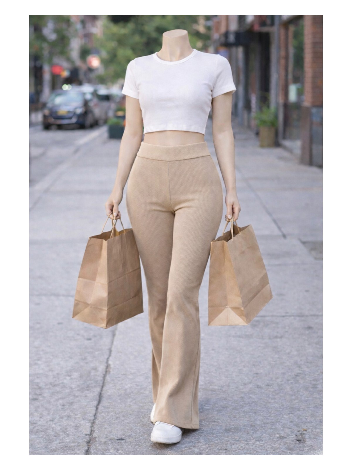 Belpa Kadın Ispanyol Paça Fitilli Yüksek Bel Toparlayıcı Tayt Curve Büyük Beden - Görsel 9