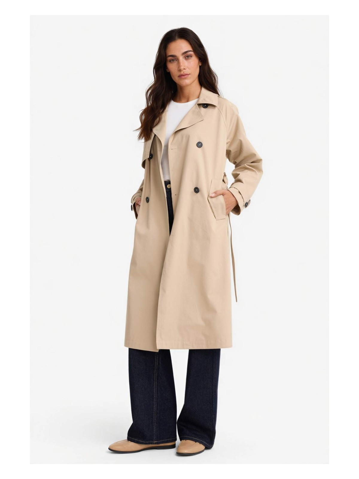 DeFacto Regular Fit Pamuklu Kemerli Uzun Trençkot E8595AX25AU