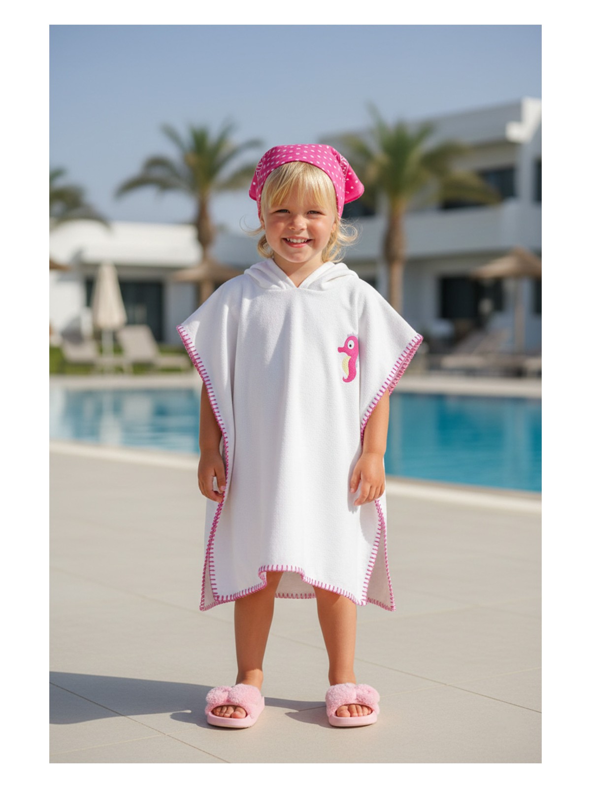 Luess Çocuk Nakış Desenli Plaj Havlu Panço - Görsel 3