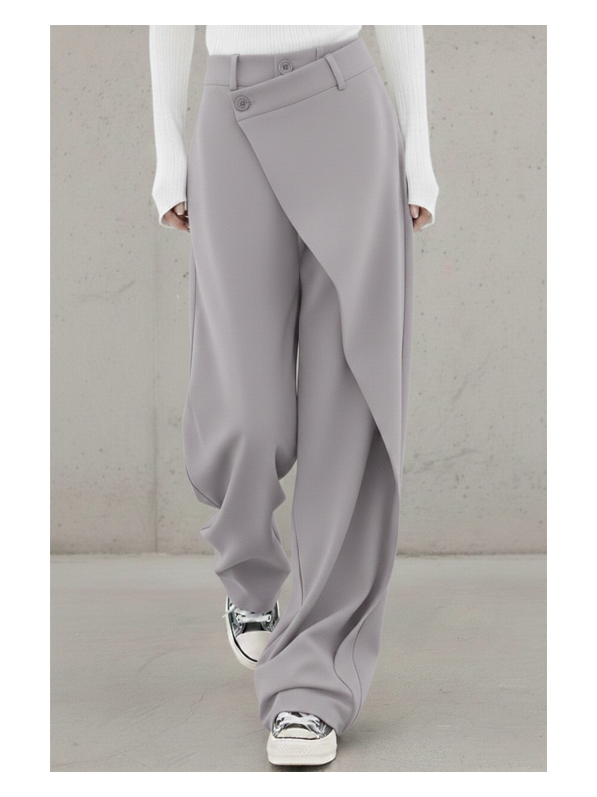 BS Hood x Nurbeli Kadın Asimetrik Tasarımlı Düğme Kapama Palazzo Pantolon - Görsel 3