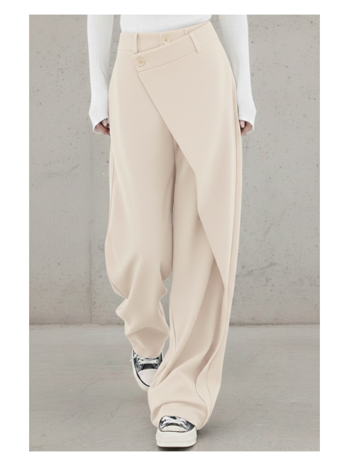 BS Hood x Nurbeli Kadın Asimetrik Tasarımlı Düğme Kapama Palazzo Pantolon - Görsel 5