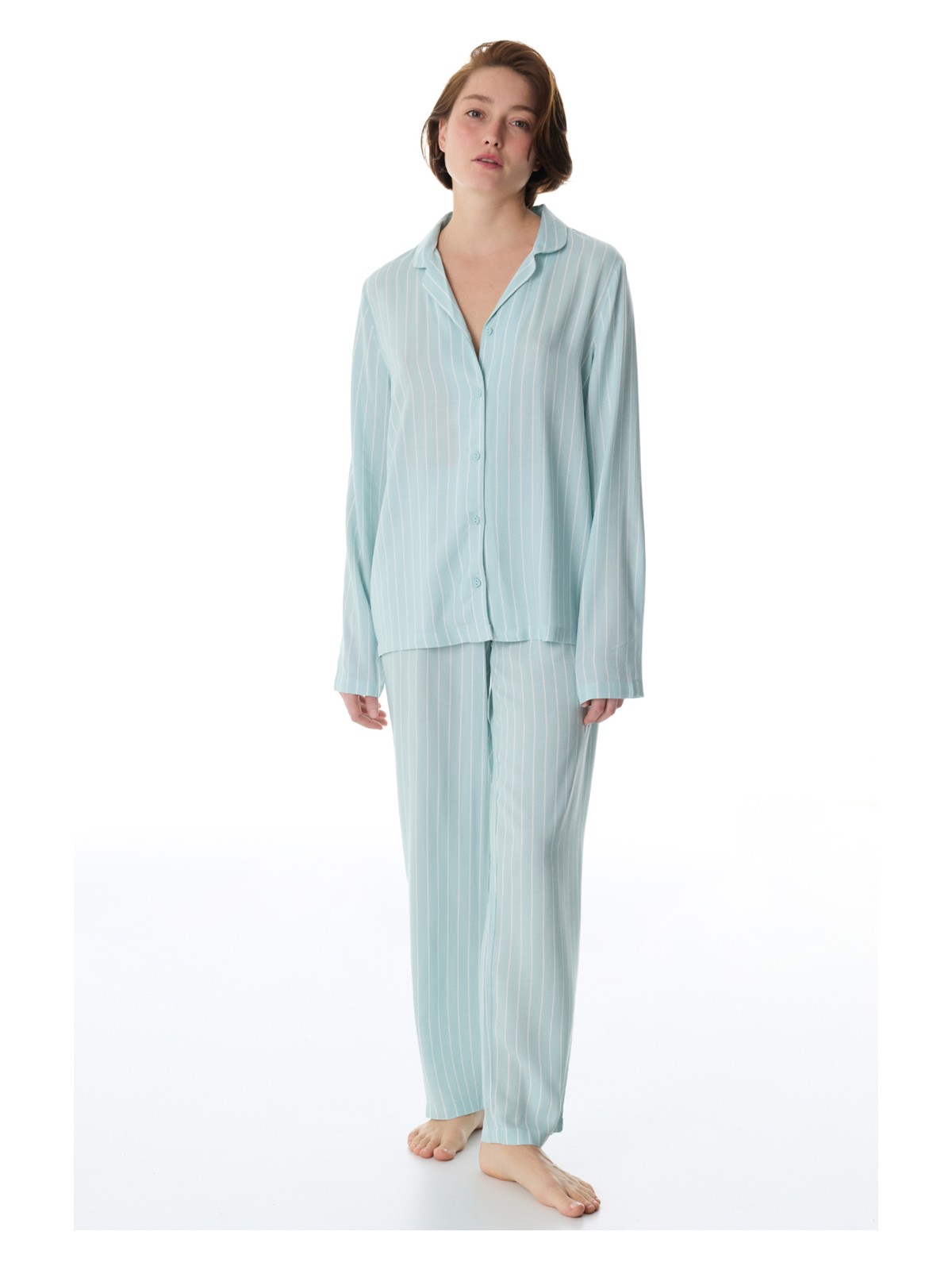 Penti Mint Yeşili Josie Çizgili Gömlek Pantolon Pijama Takımı