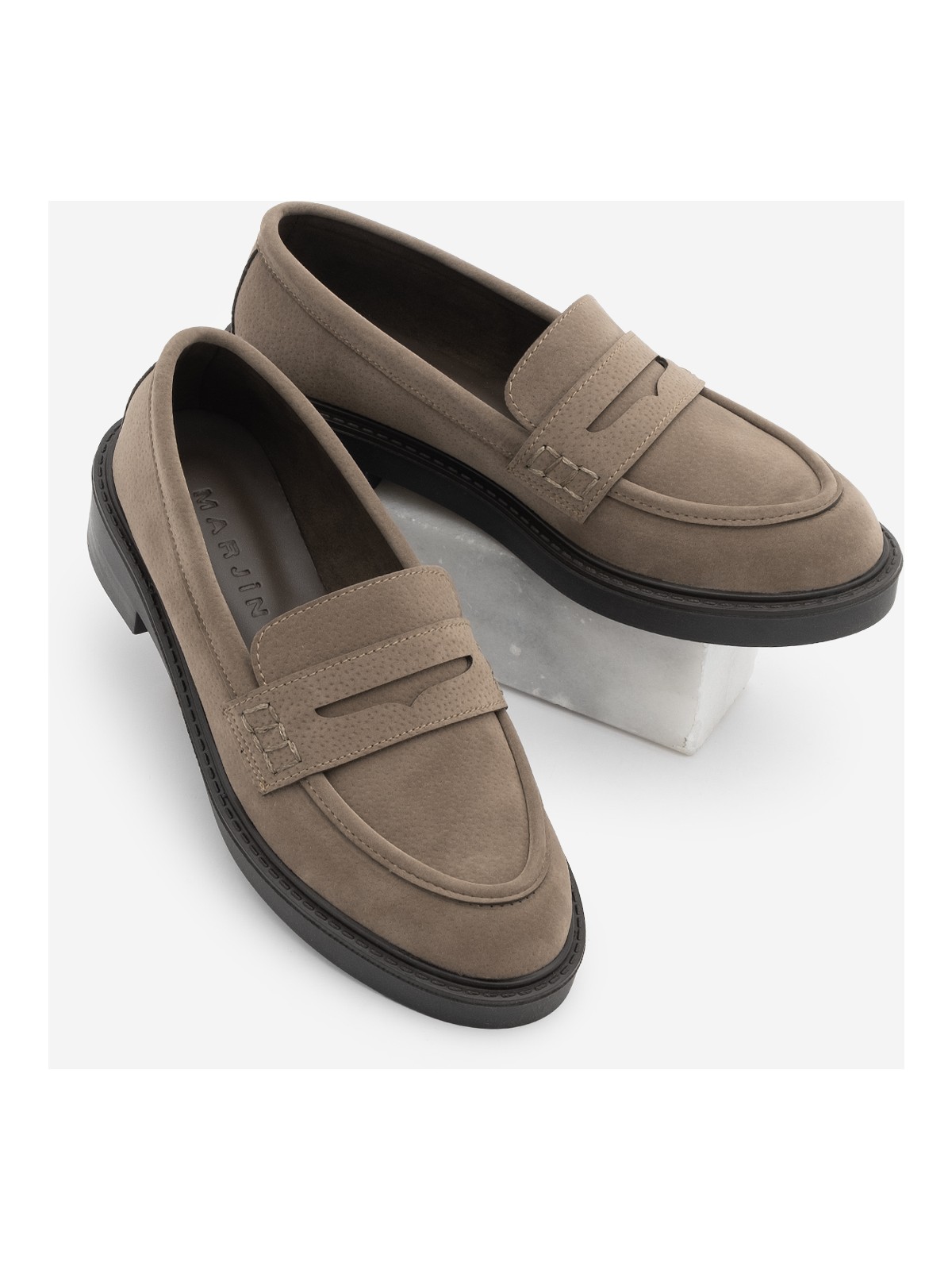 Marjin Kadın Loafer Makosen Günlük Ayakkabı Andel Vizon Süet