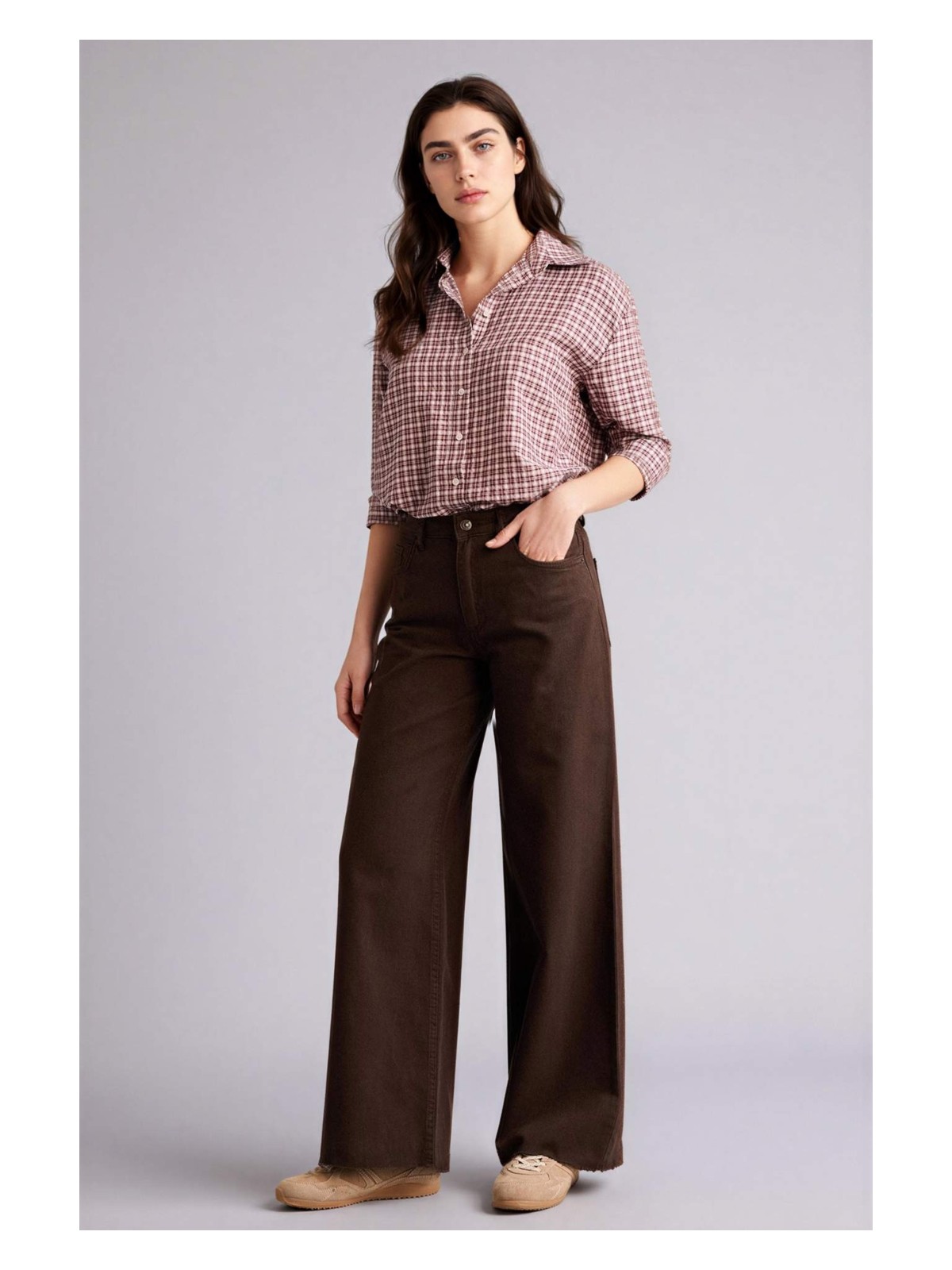 DeFacto %100 Pamuk Wide Leg Normal Bel Gabardin Pantolon E4381AX26SP