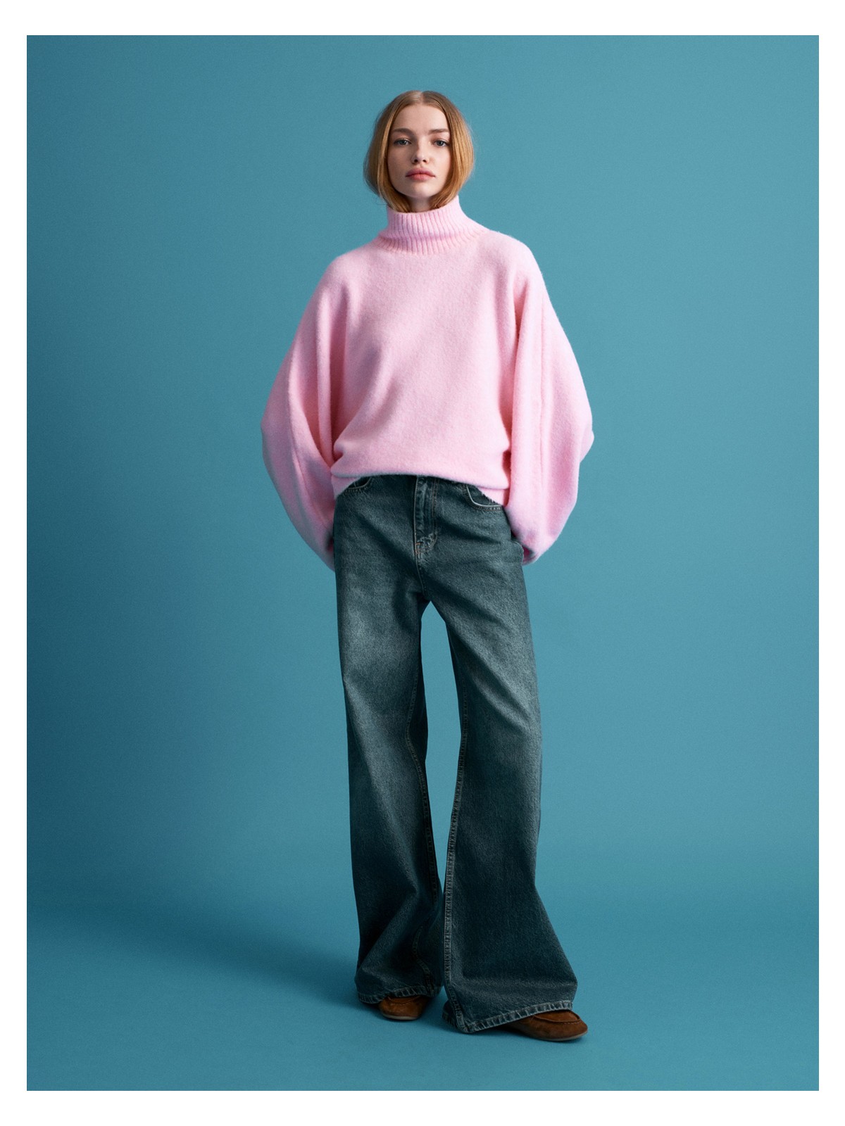 Dilvin 10817 Yün Karışımlı Yarasa Kol Kazak-Pembe