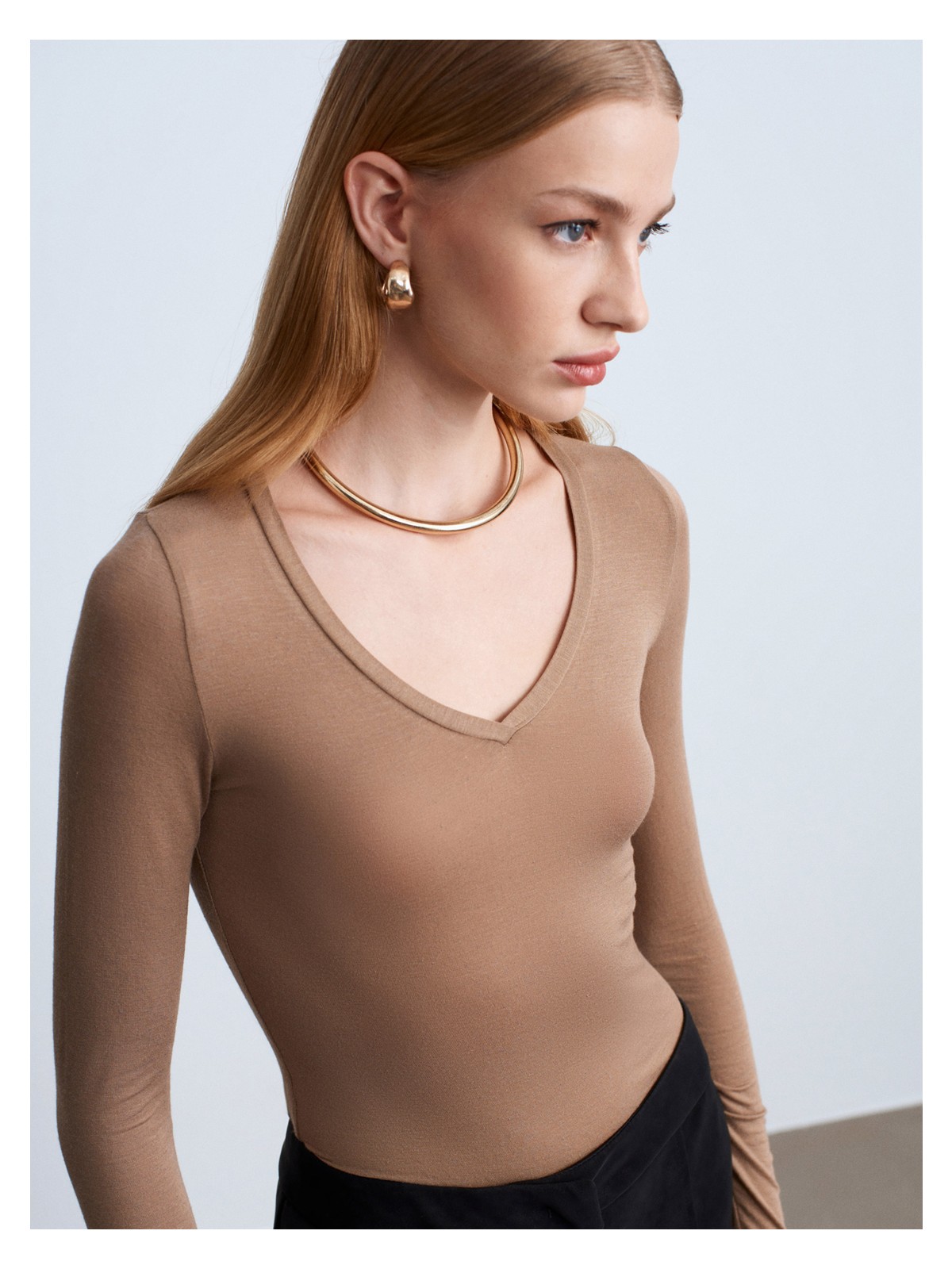 Dilvin 32310 V Yaka Kaşmir Bluz-Kahve - Görsel 7