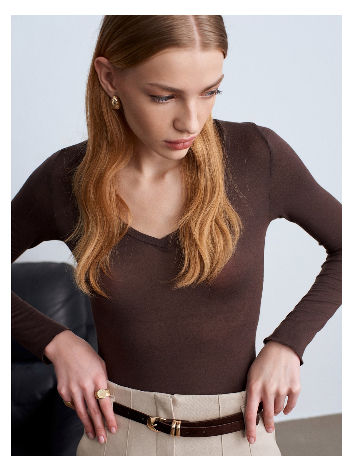 Dilvin 32310 V Yaka Kaşmir Bluz-Lacivert - Görsel 6