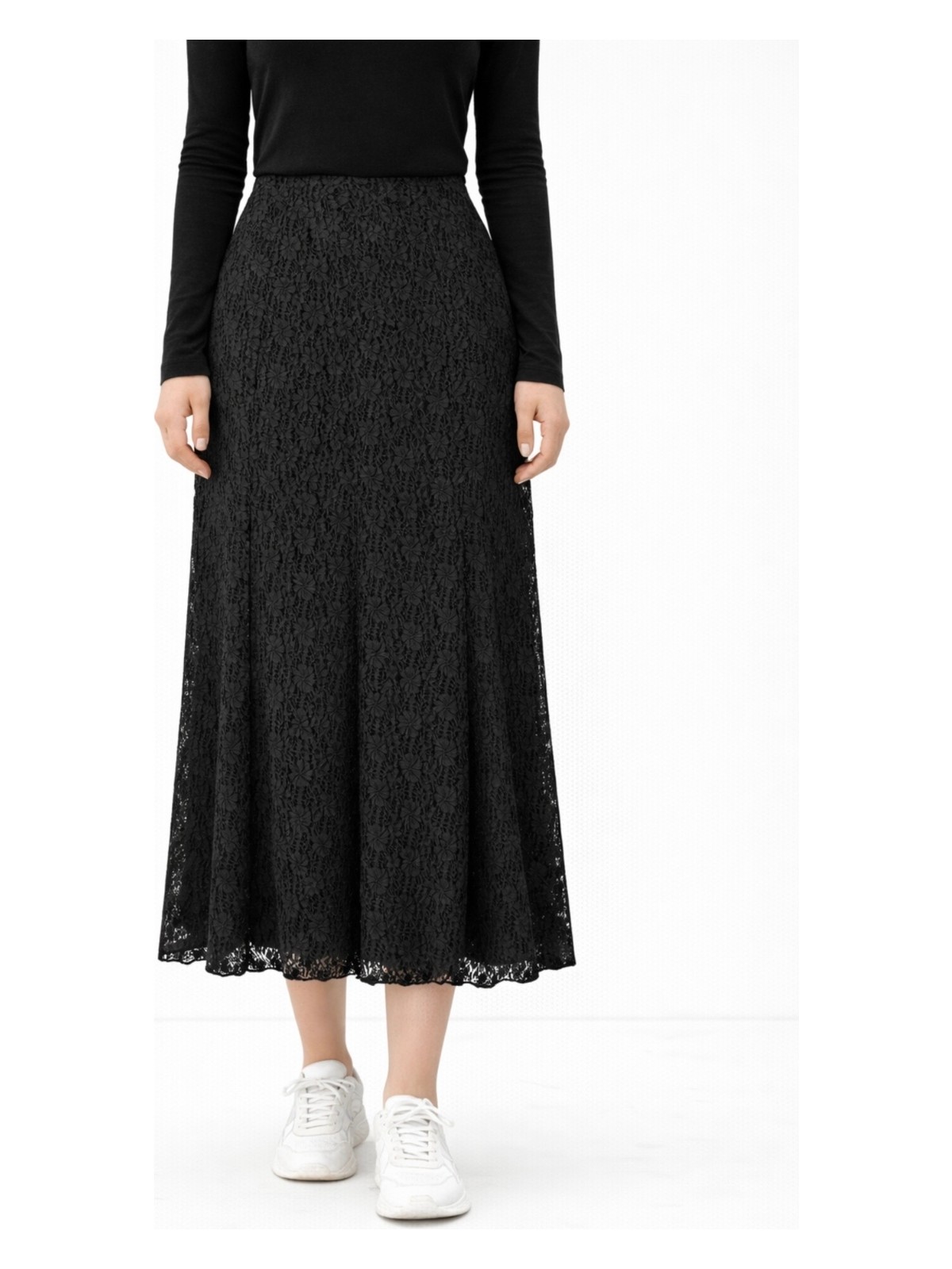 Shebara Dantel Yüksek Bel Lastik Rahat Etek