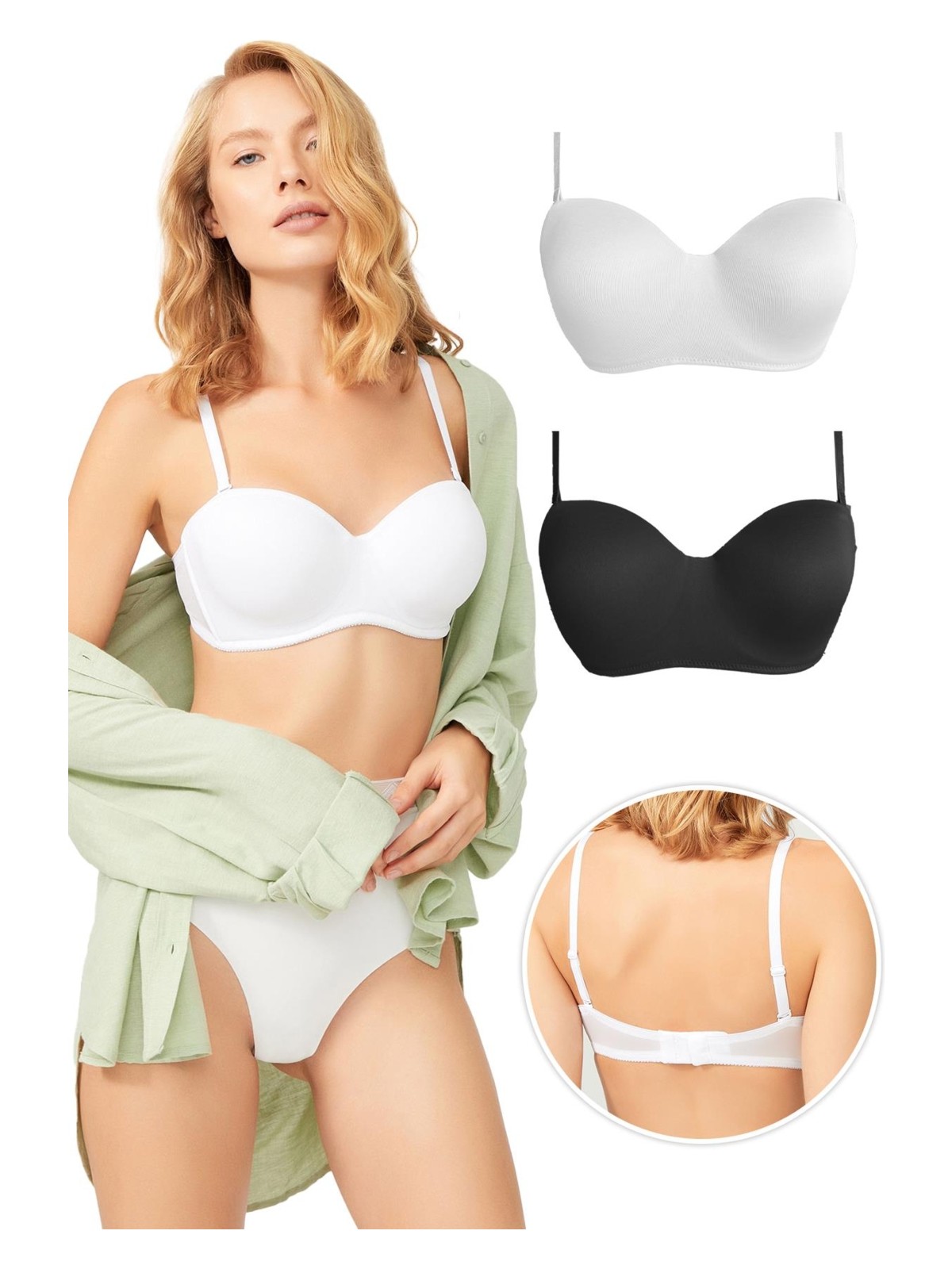 Cottonhill Balenli Toparlayıcı Dolgusuz Straplez Sütyen 2'li Paket