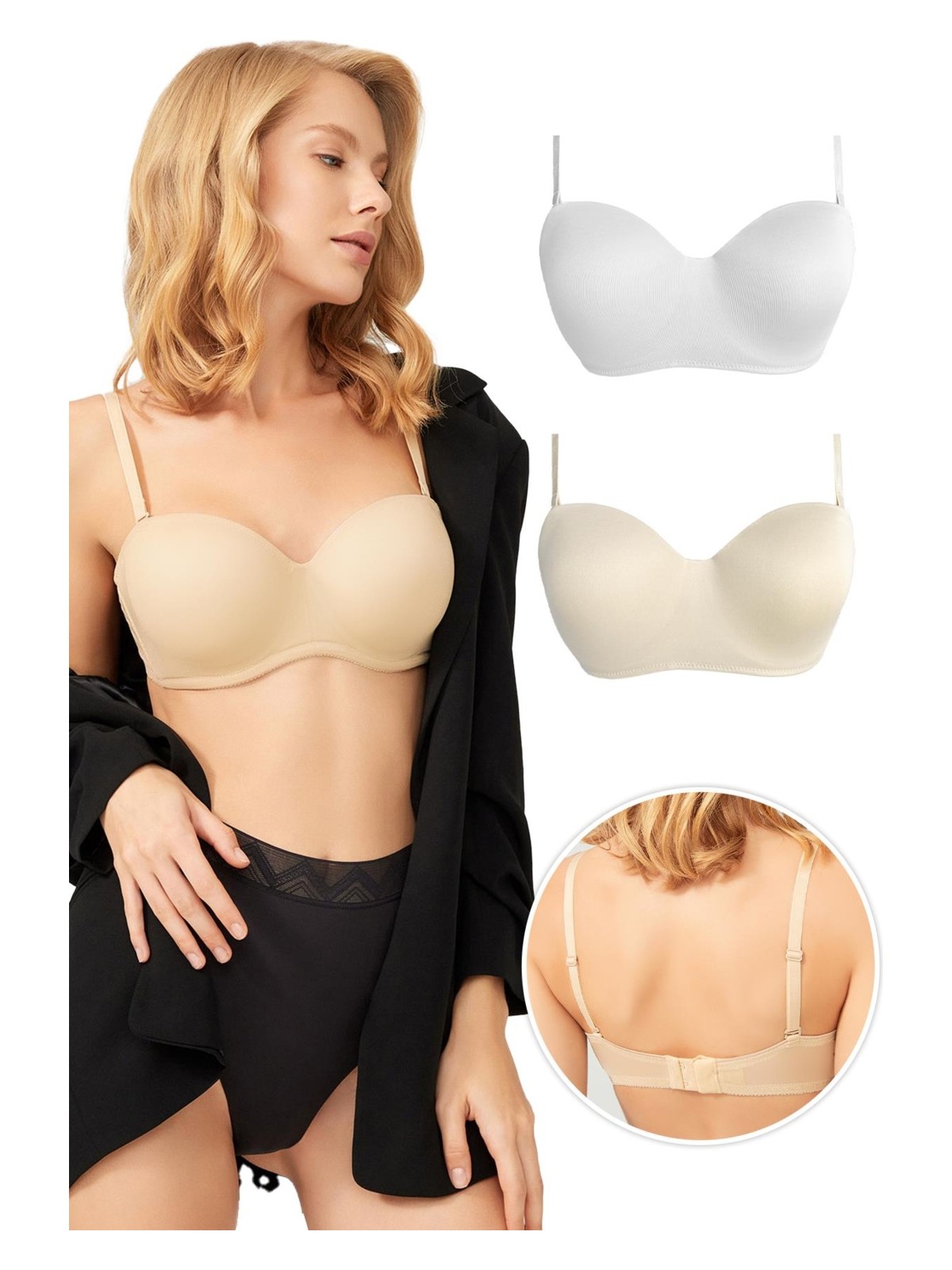 Cottonhill Balenli Toparlayıcı Dolgusuz Straplez Sütyen 2'li Paket - Görsel 8