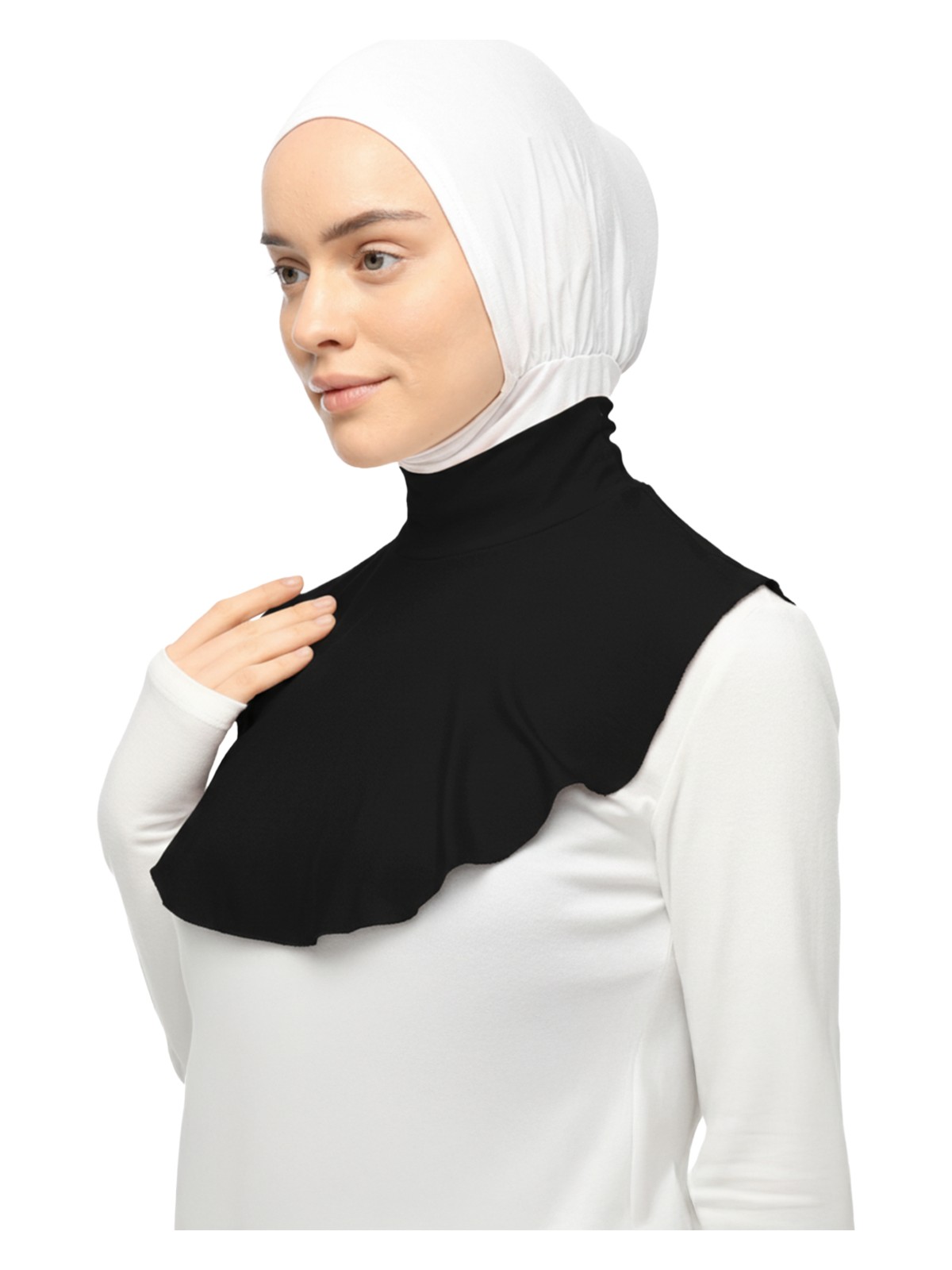 Altobeh Düz Balıkçı Yaka Boğazlı Penye Tesettür Boyunluk - Siyah