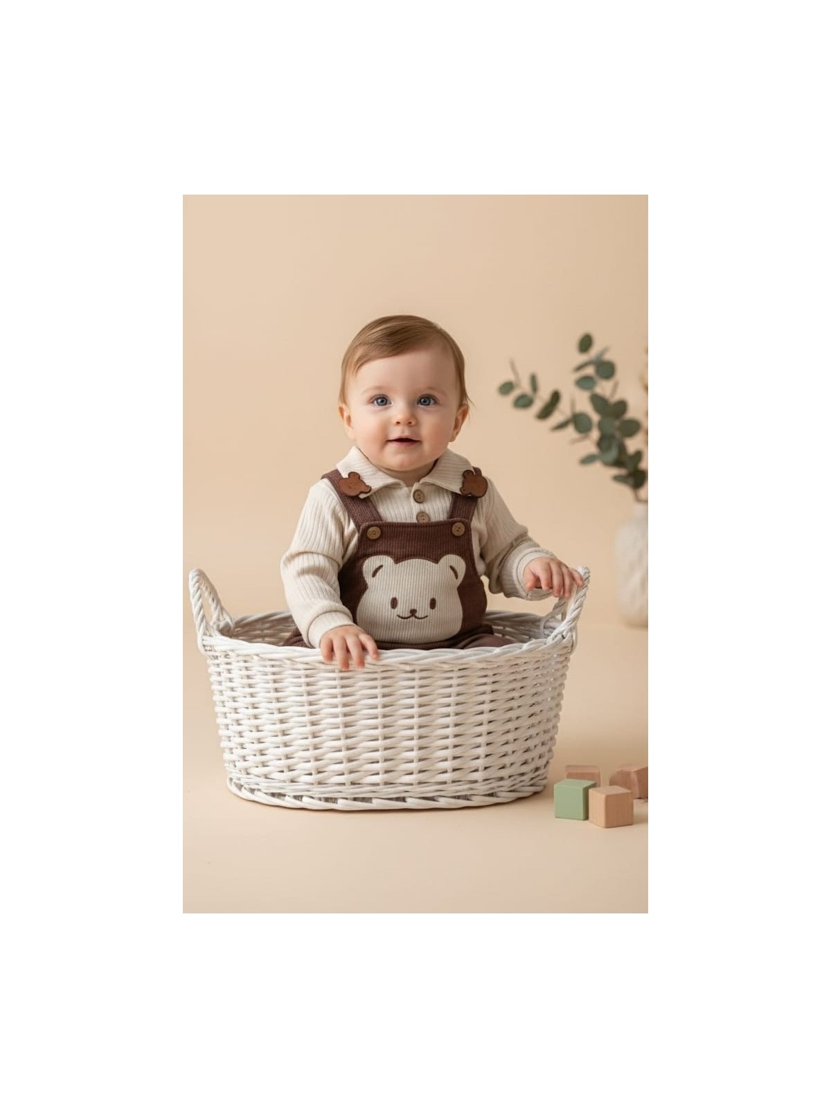 Buufuu Uzun Kollu Askılı Tulum, Sevimli Hayvan Desenli Gömlek Yaka Bebek Takımı