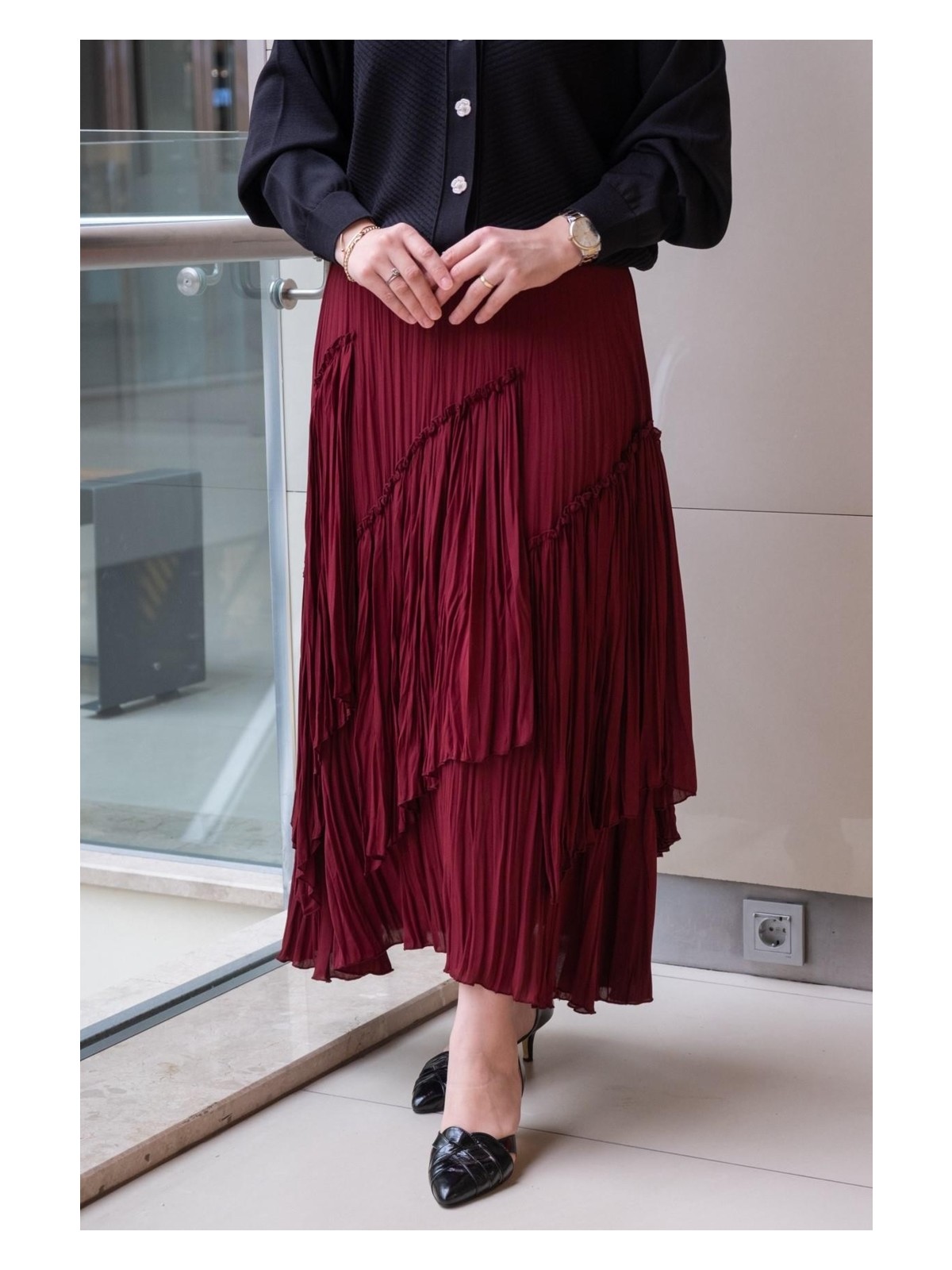 Sentez 5475 Viola Parçalı Kırıştırma Etek - Görsel 5