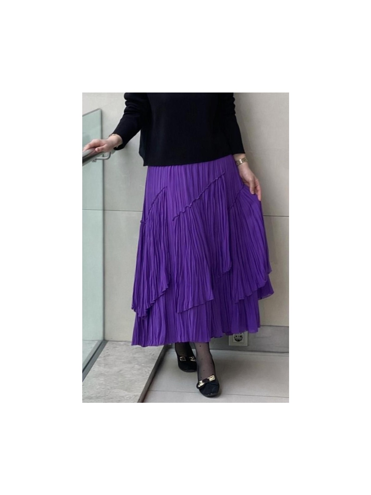 Sentez 5475 Viola Parçalı Kırıştırma Etek - Görsel 6