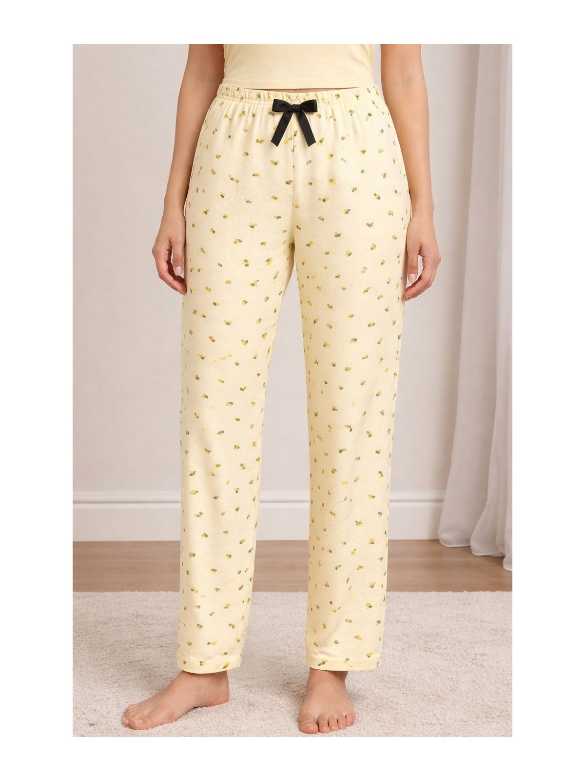 BLUE NIL Kadın Çizgili Kiraz Desenli Tek Alt Pijama - Görsel 3