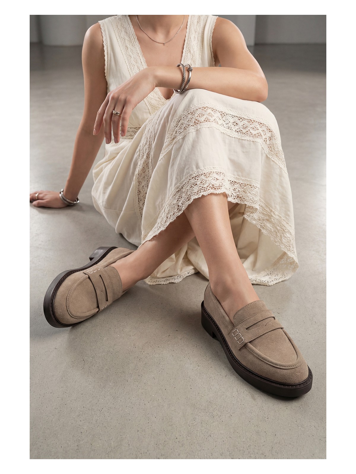 Marjin Kadın Loafer Günlük Klasik Ayakkabı Casual Makosen Fonle Kahve Süet - Görsel 9