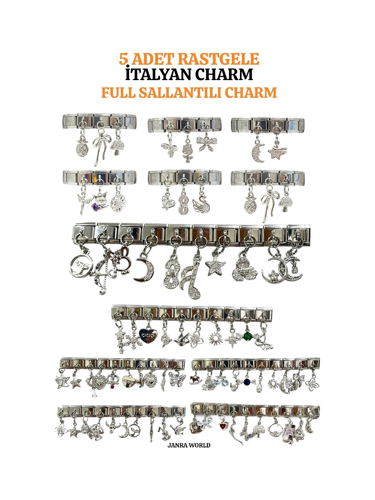 Janra World 5 Adet Rastgele Çelik Italyan Charm 9mm Italyan Charm Bileklik Uyumlu -Sallantılı & Sallantısız - Görsel 4