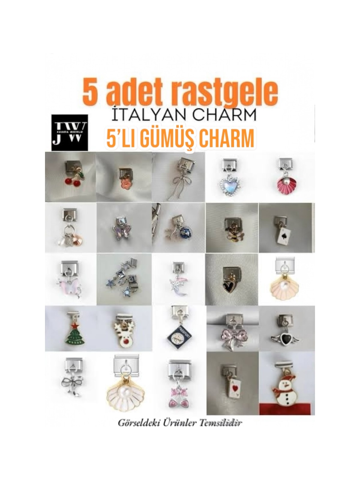 Janra World 5 Adet Rastgele Çelik Italyan Charm 9mm Italyan Charm Bileklik Uyumlu -Sallantılı & Sallantısız