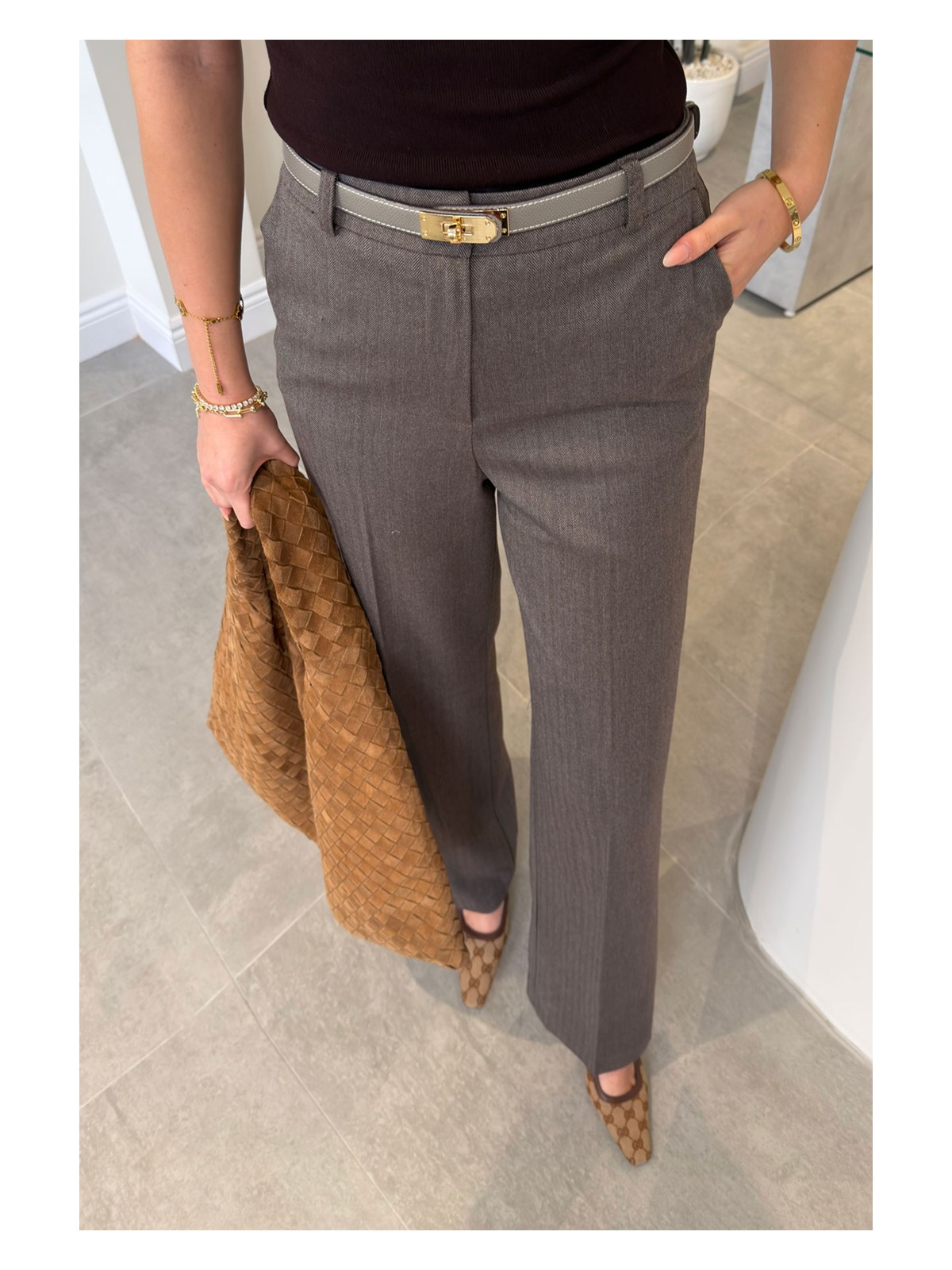 Magarde Balık Sırtı Poliviskon Pantolon- Antrasit - Görsel 4